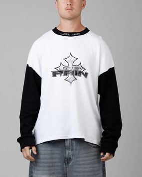 Bonded Hemline Loiter Biome Waffle Long Sleeve T-Shirt White/Black