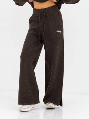Knitted Wide Leg Sweatpants - Chocolate Brown Flexible Ankle Cuffs