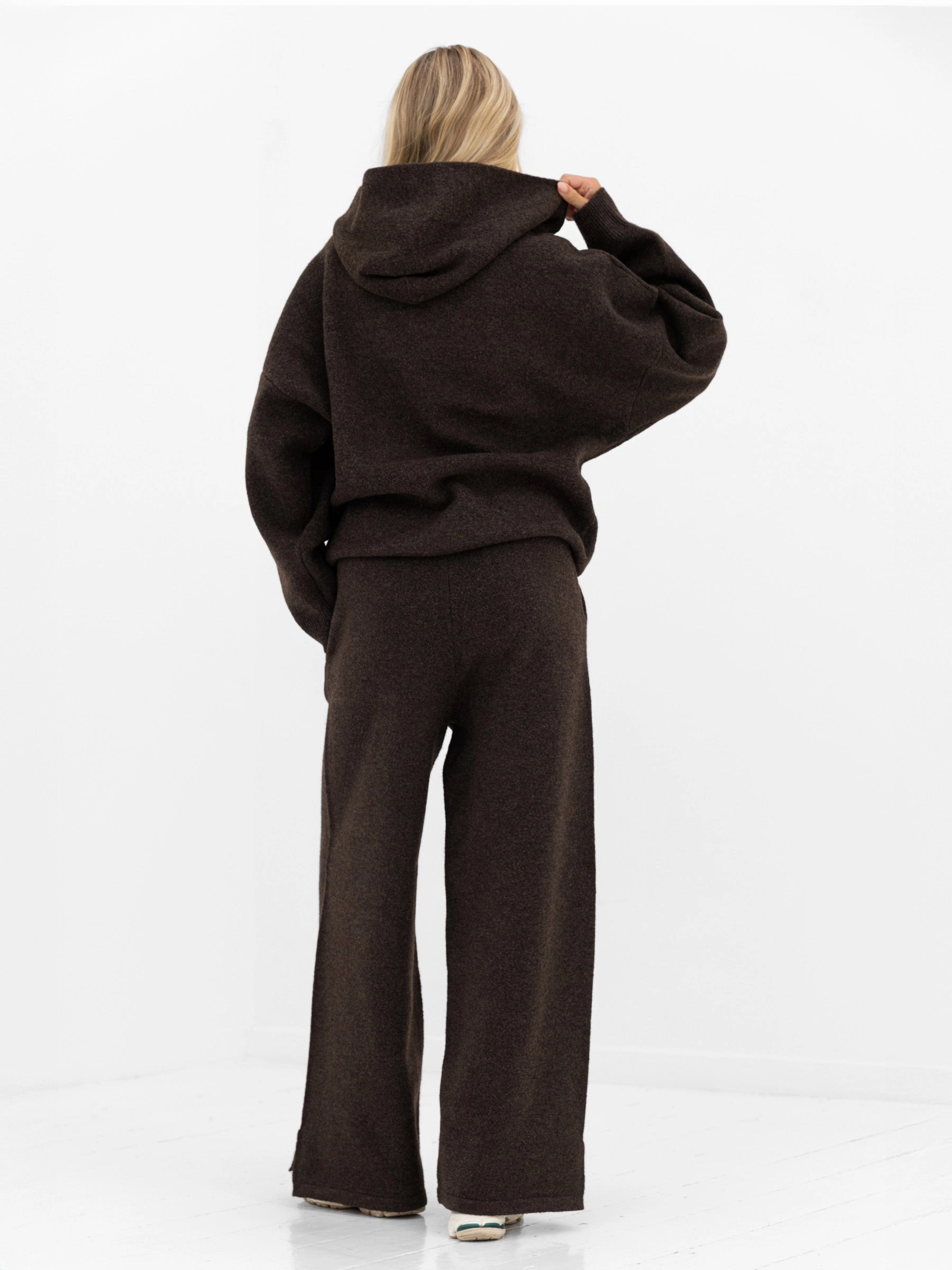 Knitted Wide Leg Sweatpants - Chocolate Brown Versatile Comfort
