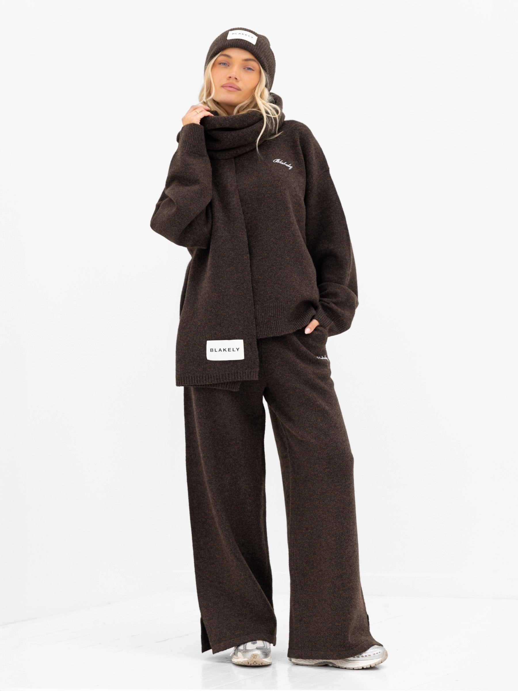 Knitted Wide Leg Sweatpants - Chocolate Brown Moisture Lock Technology