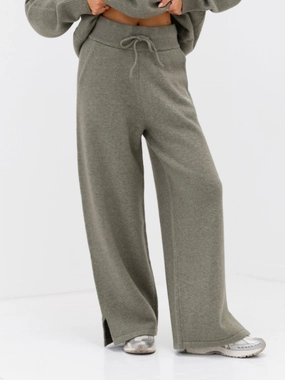 Trendy Design Knitted Wide Leg Sweatpants - Safari Green