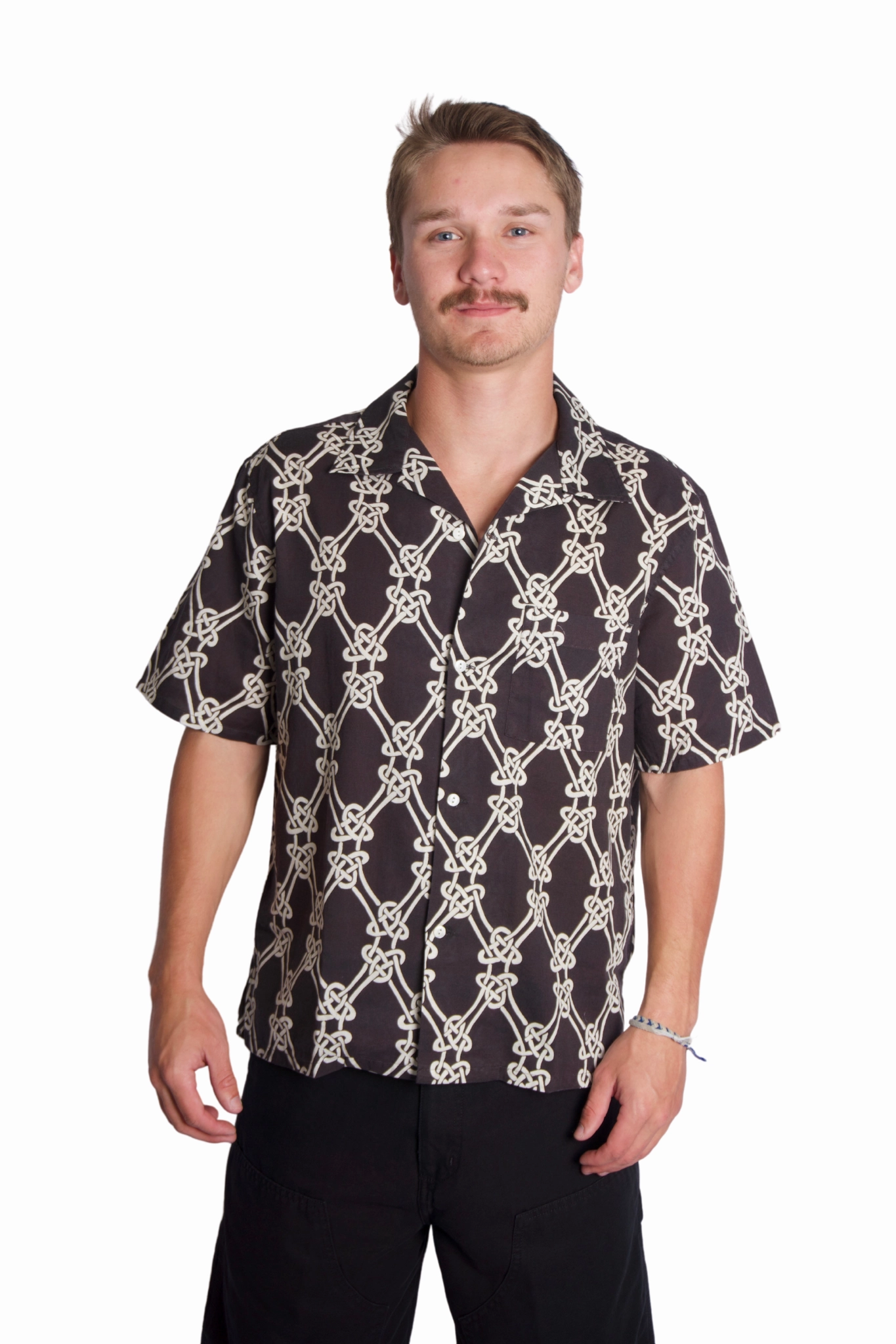 Adjustable Cuffs Sporty Design Knot Panama Cotton Shirt