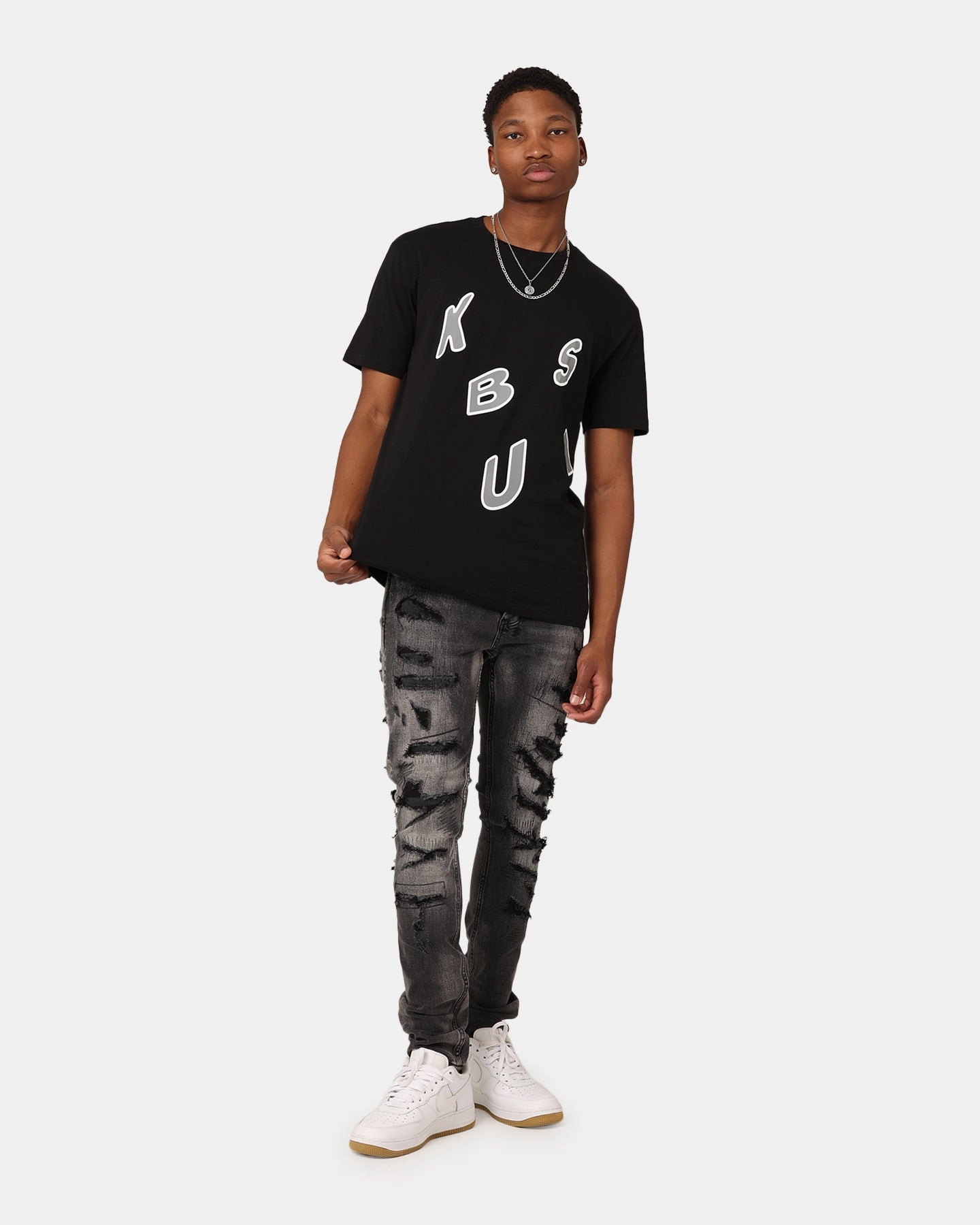 Grid Texture Fabric stain resistant coating Ksubi Letters Kash T-Shirt Black