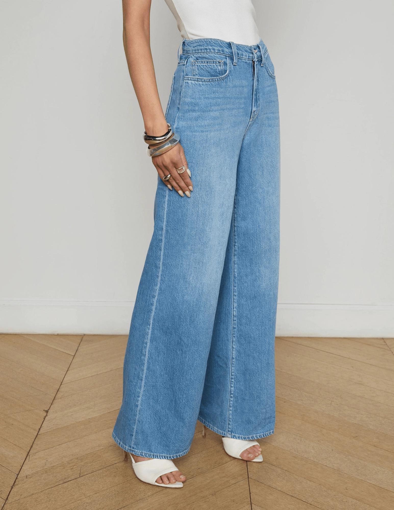 elastic waistband Luxury Textured L'AGENCE Alicent High Rise Wide Leg Crop Jeans in Caster-SALE
