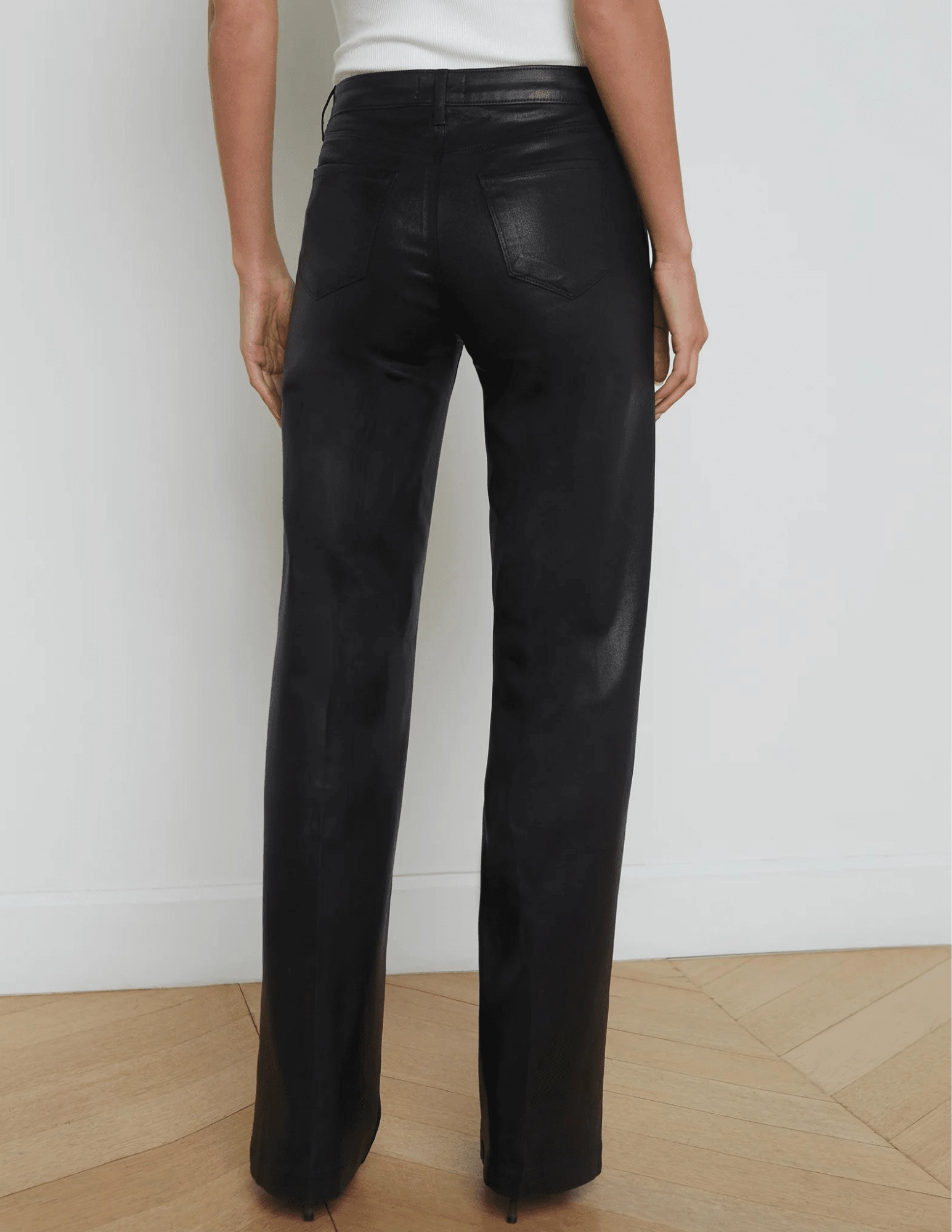Subtle Palette standard fit L??AGENCE Clayton High Rise Wide Leg Coated Jeans in Black Coated