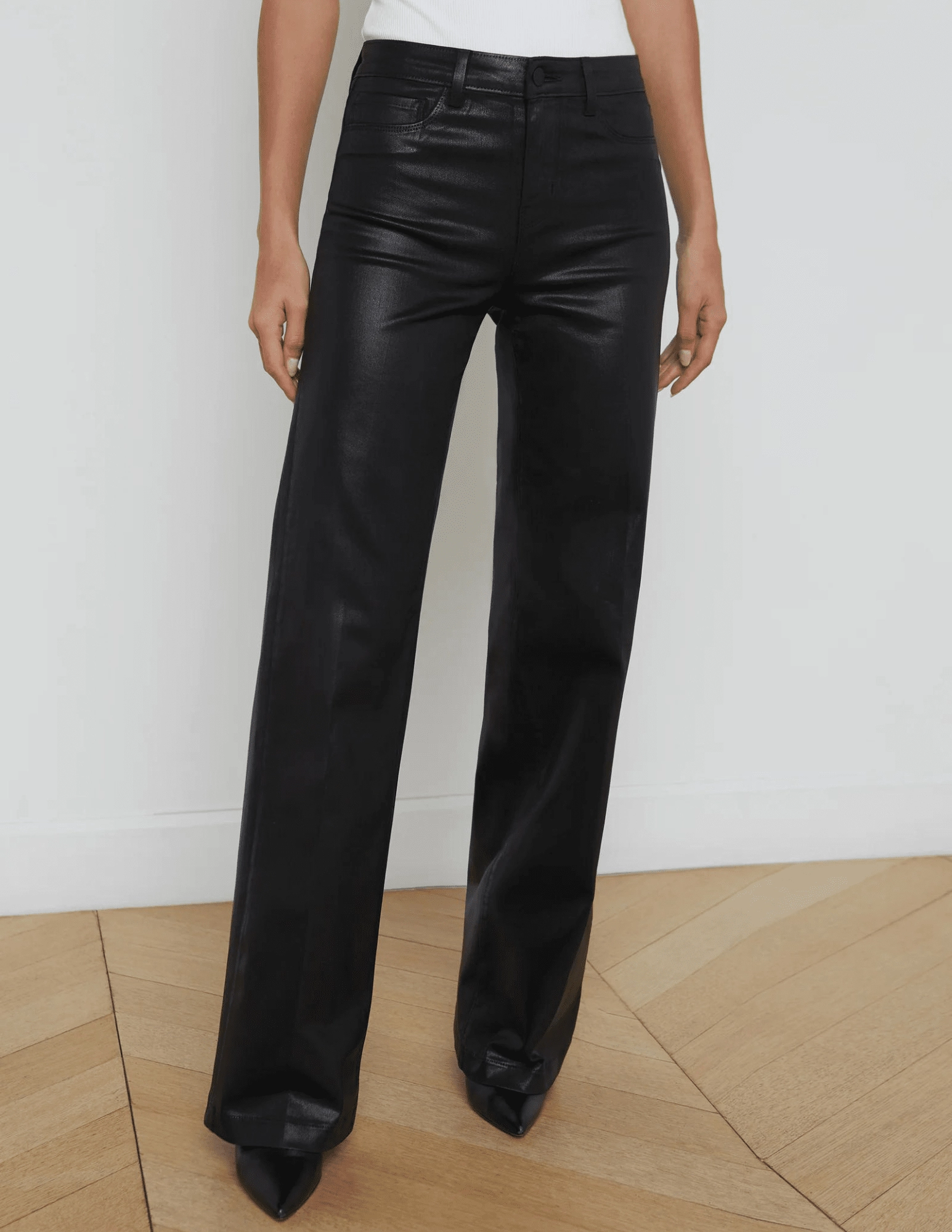comfortable option Festival Outfit Minimalist Style L??AGENCE Clayton High Rise Wide Leg Coated Jeans in Black Coated