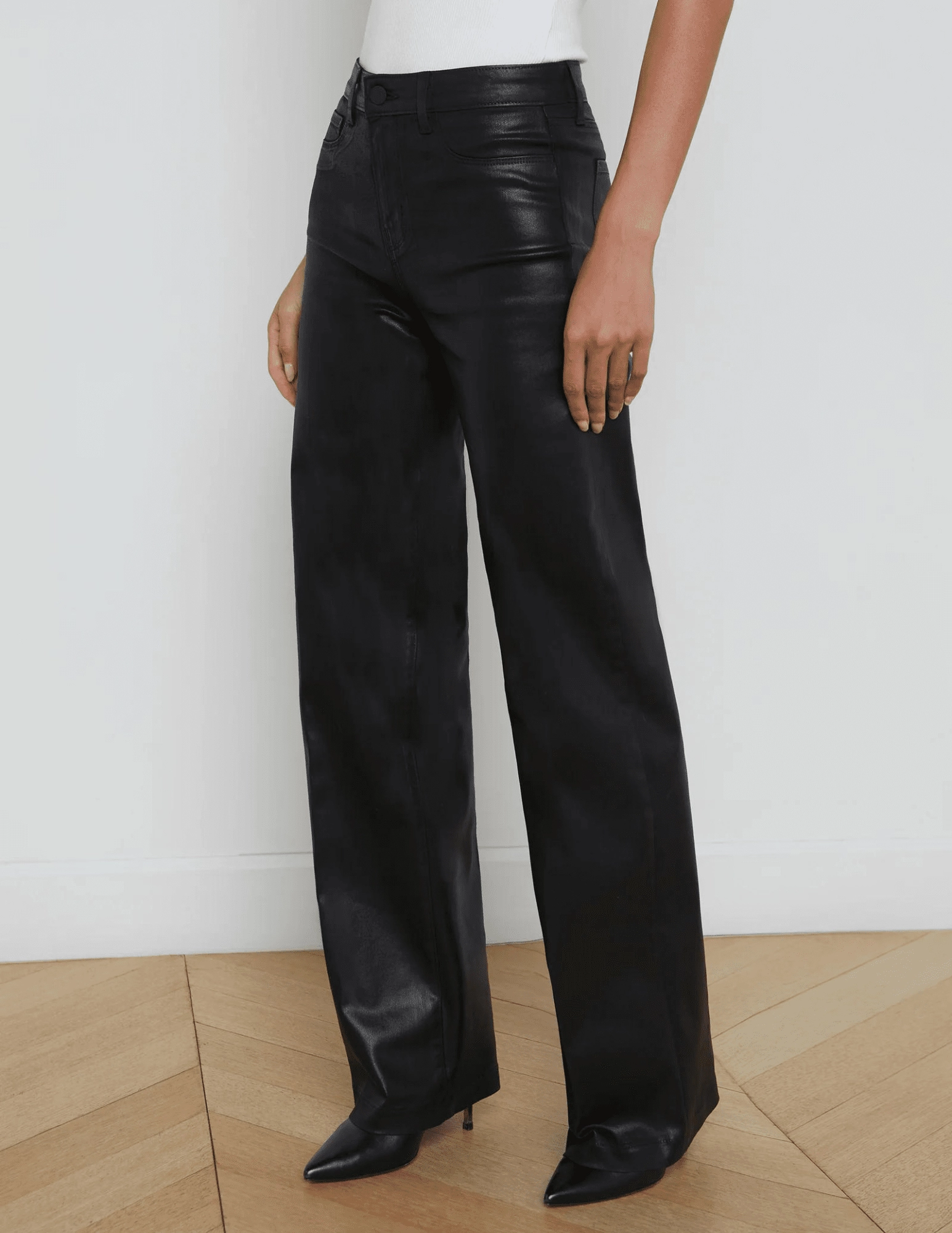 Modern Design Sustainable Weekend Getaway L??AGENCE Clayton High Rise Wide Leg Coated Jeans in Black Coated