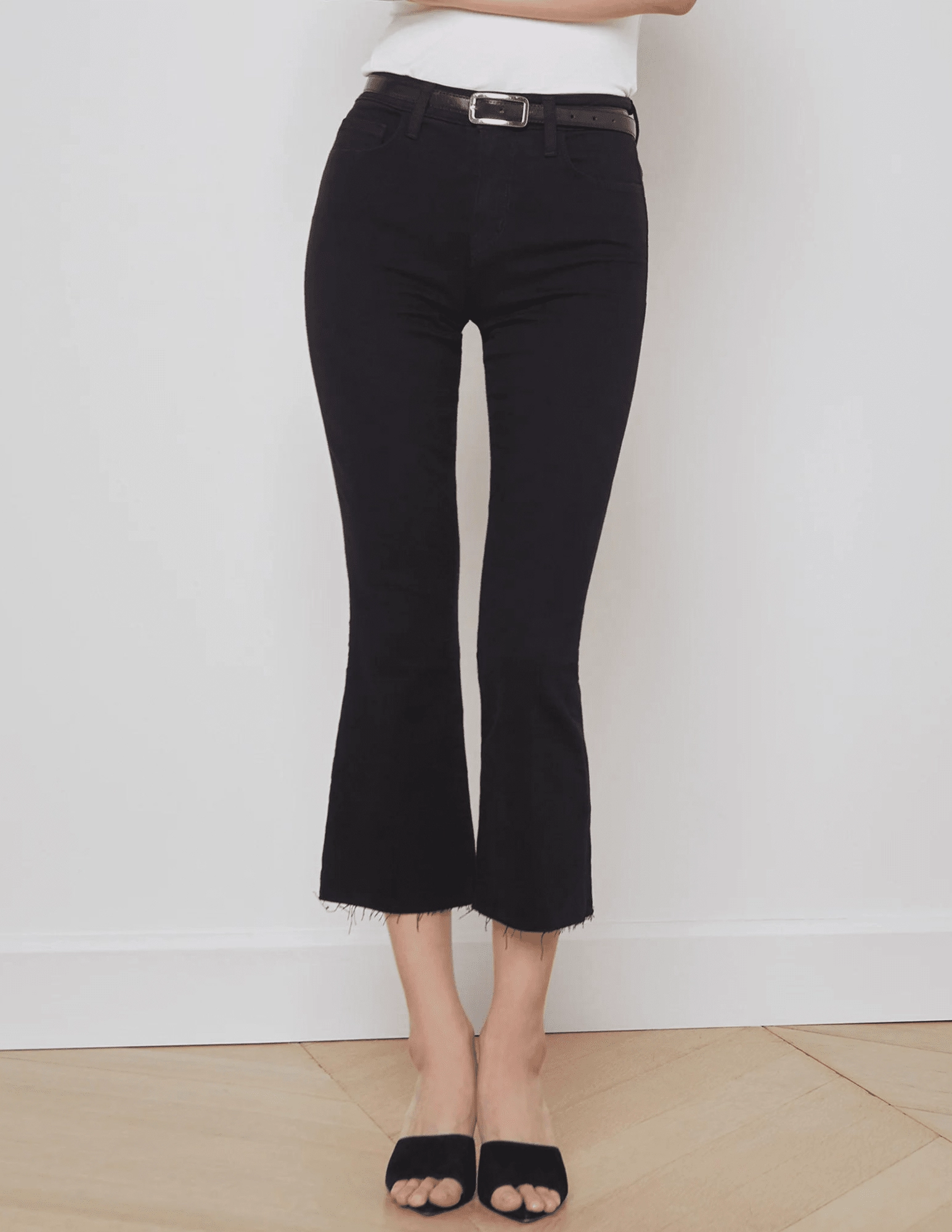 L'AGENCE Kendra High Rise Crop Flare Jeans In Black Relaxed Style Smart Casual Minimalist Style