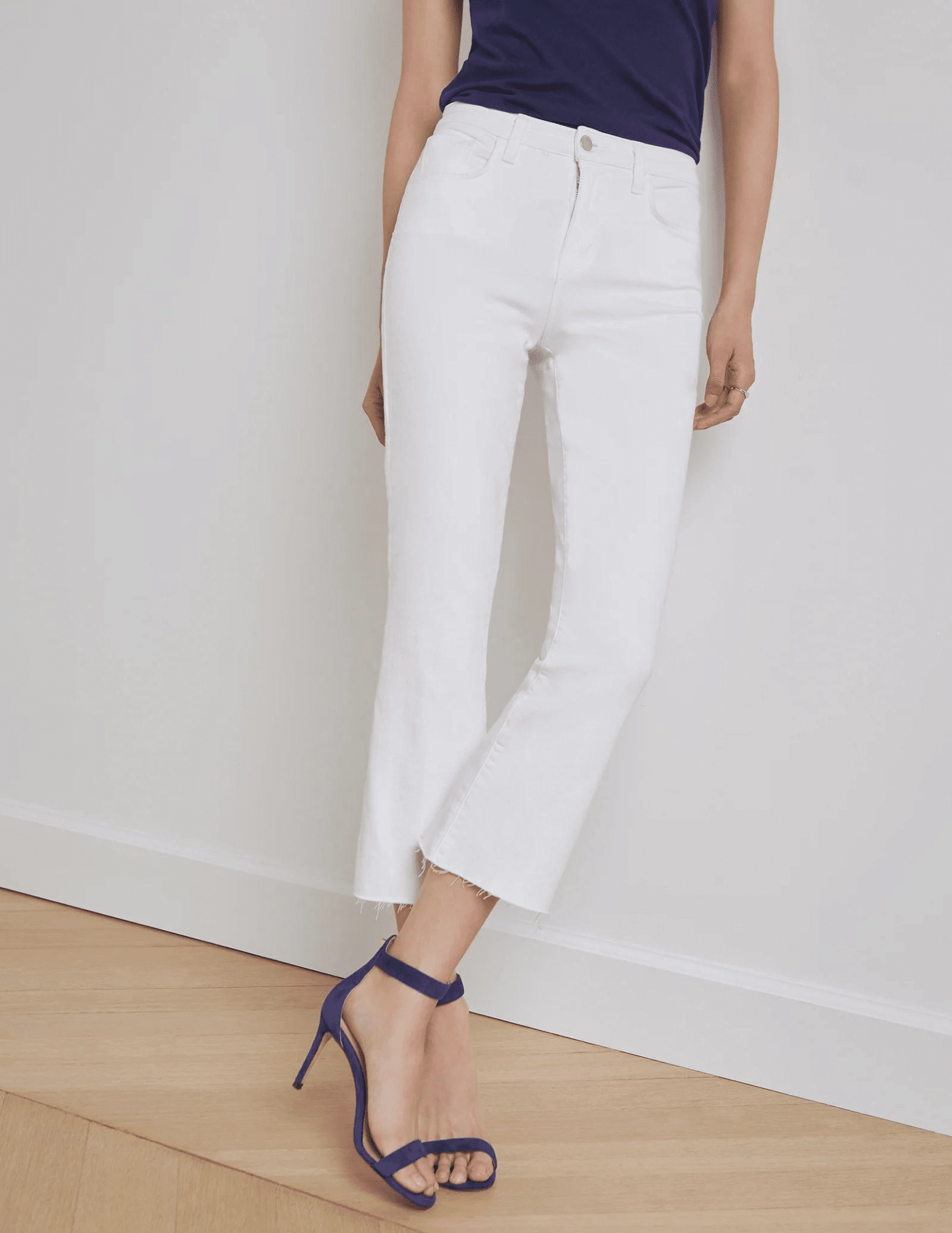 Casual Friday Versatile L'AGENCE Kendra High Rise Crop Flare Jeans In Blanc