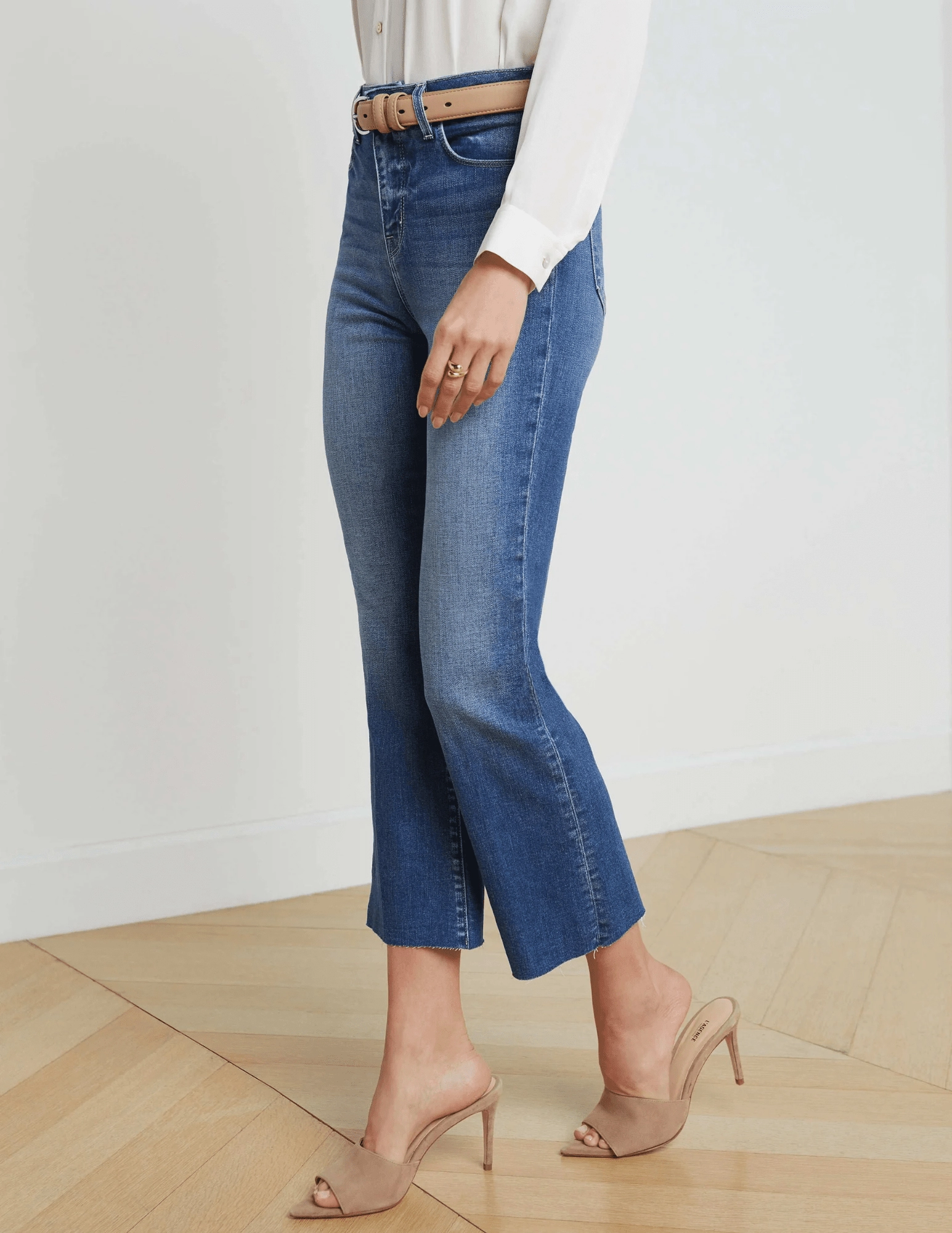 Sustainable Dye Methods L'AGENCE Kendra High Rise Crop Flare Jeans in Cambridge