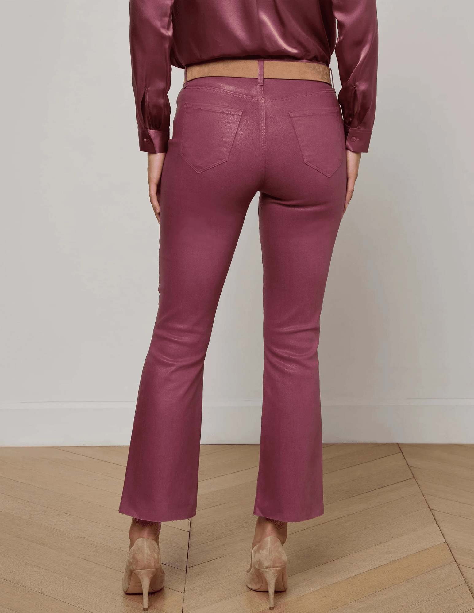 Basic Necessity L'AGENCE Kendra High Rise Cropped Coated Jeans in Deep Mauve