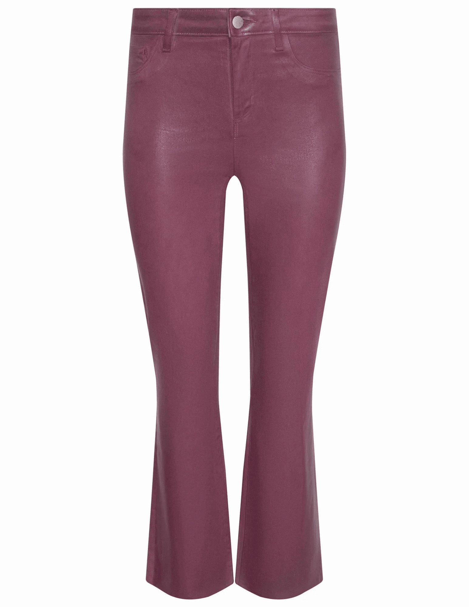 Effortless casual L'AGENCE Kendra High Rise Cropped Coated Jeans in Deep Mauve