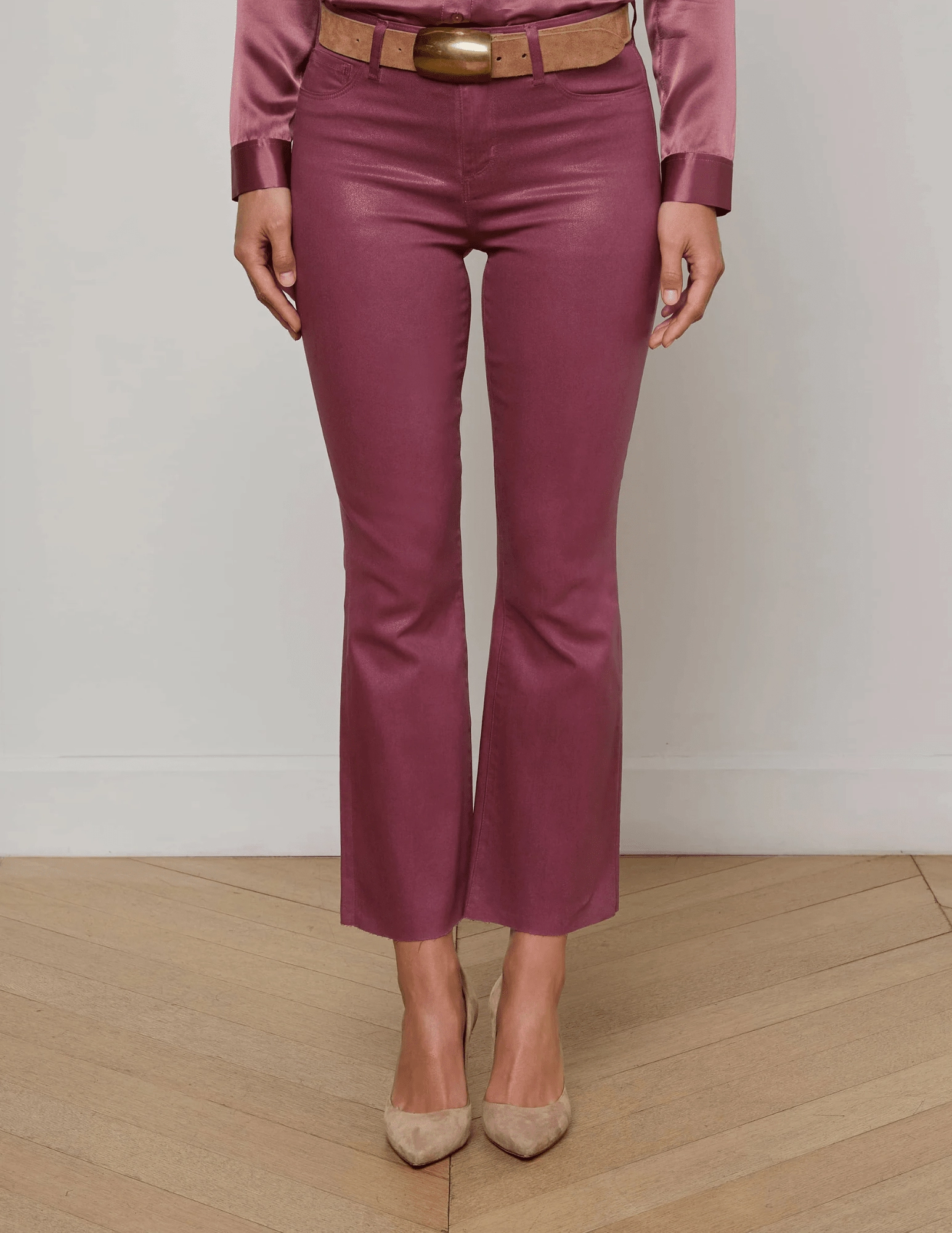 Premium Elegant Flex Look L'AGENCE Kendra High Rise Cropped Coated Jeans in Deep Mauve