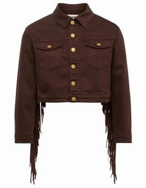 L??AGENCE Koda Fringed Cropped Denim Jacket Eco Conscious Production