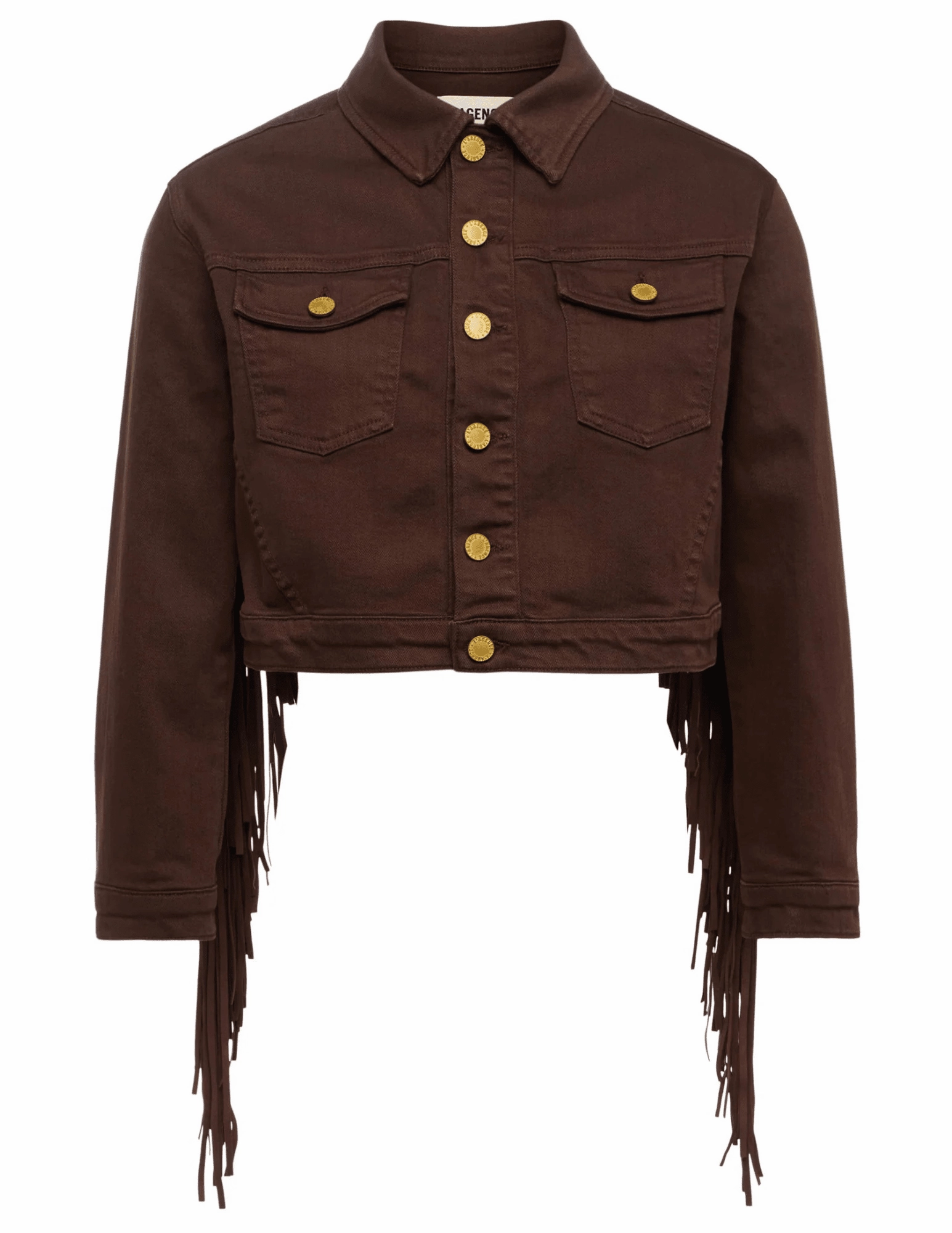 L??AGENCE Koda Fringed Cropped Denim Jacket Eco Conscious Production