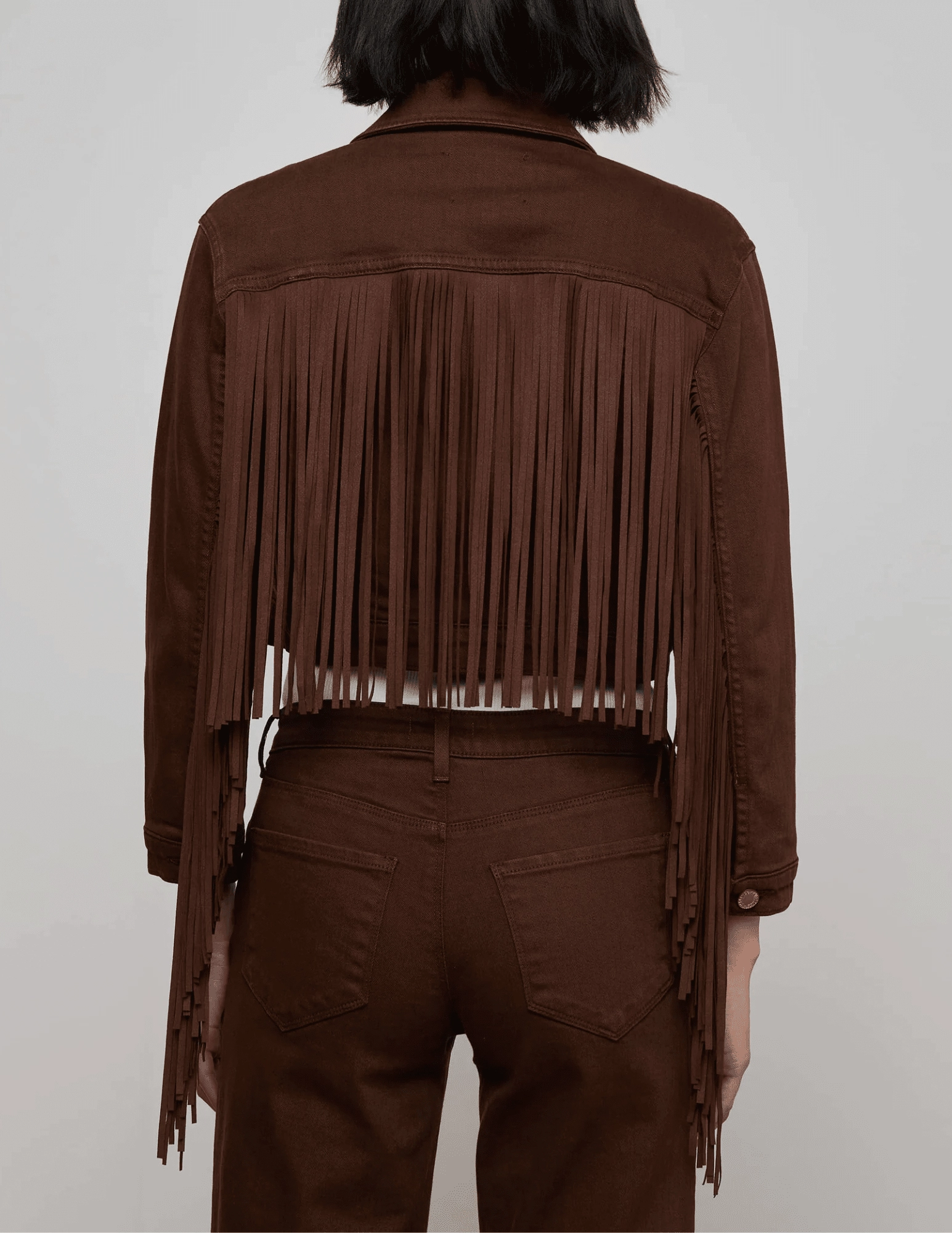 L??AGENCE Koda Fringed Cropped Denim Jacket Insulated Design