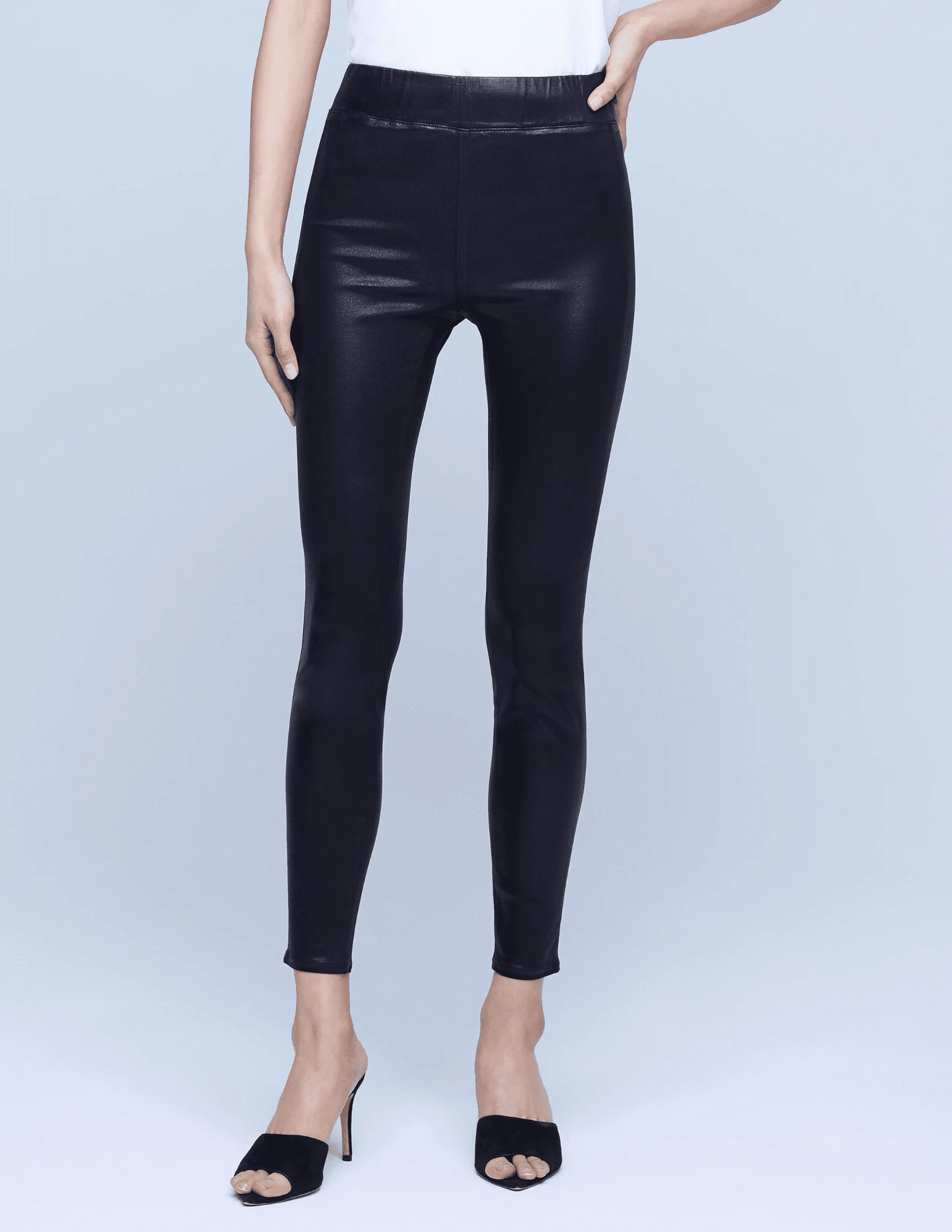 L'AGENCE Rochelle Coated Pull On Jean In Noir Coated Trusted Outfit