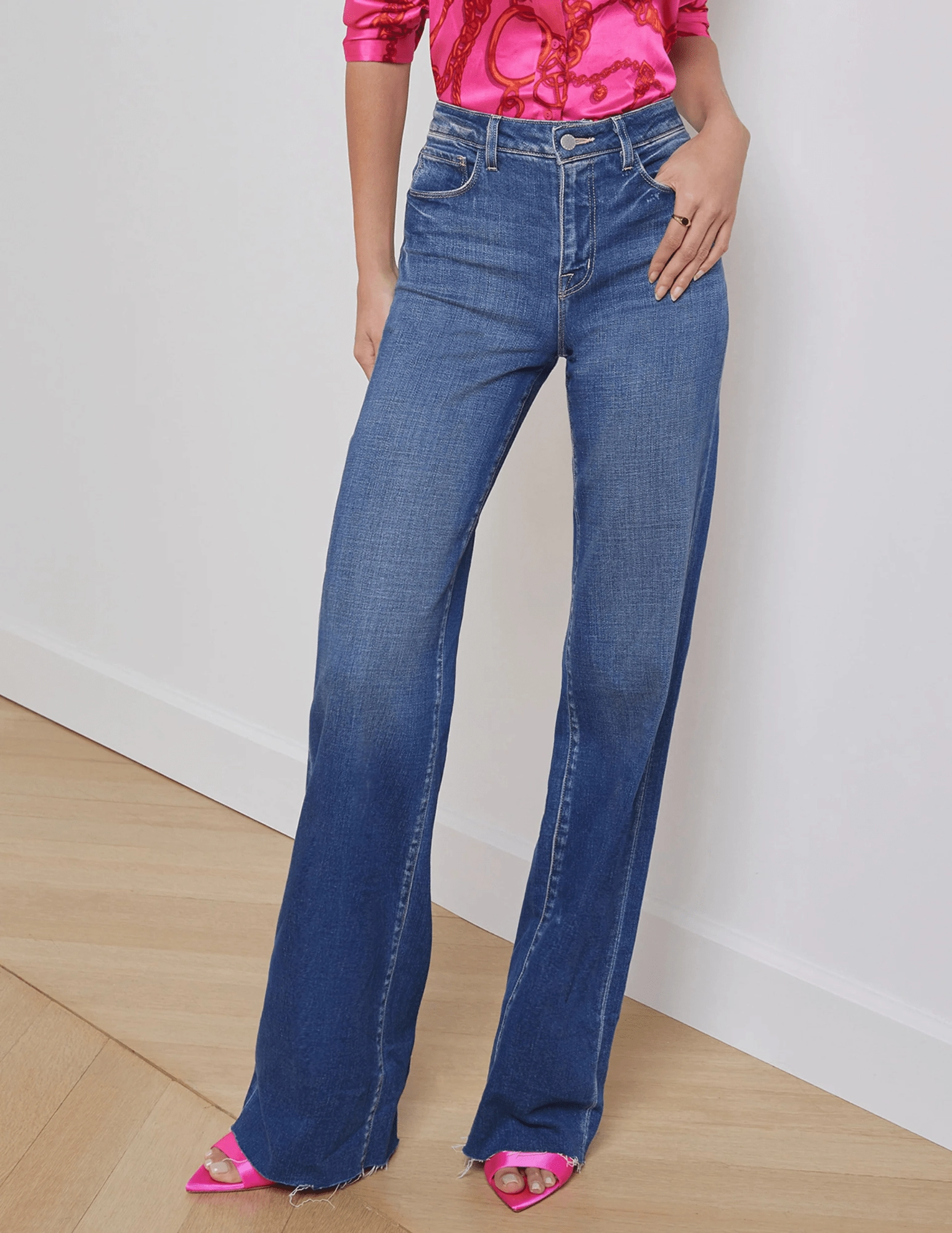 Elegant Vibrant Textured L'AGENCE Scottie High Rise Wide Leg Jeans in Hasting