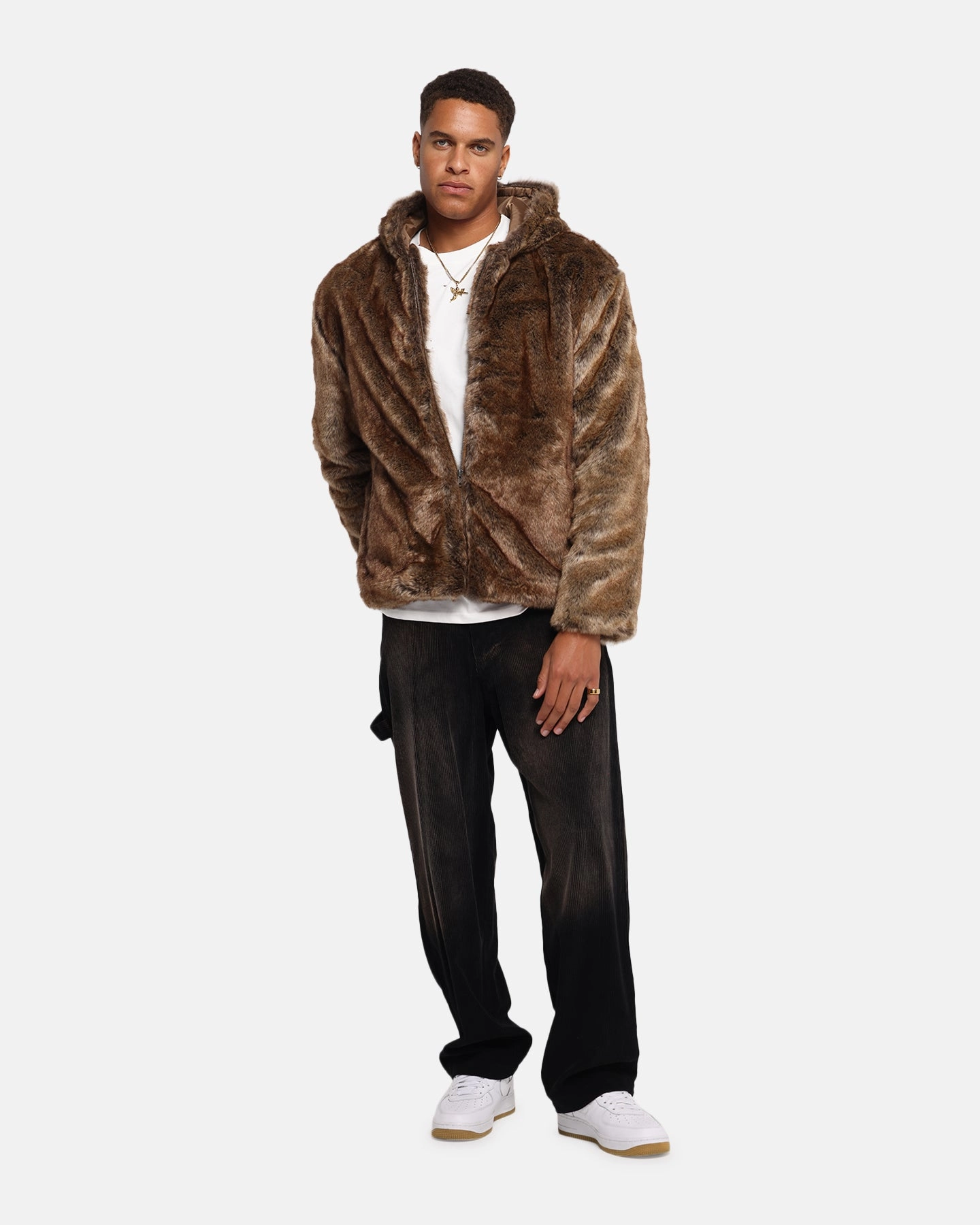 Low Profile Fastening Belted Waist XXIII Into The Wild Fur Jacket Brown
