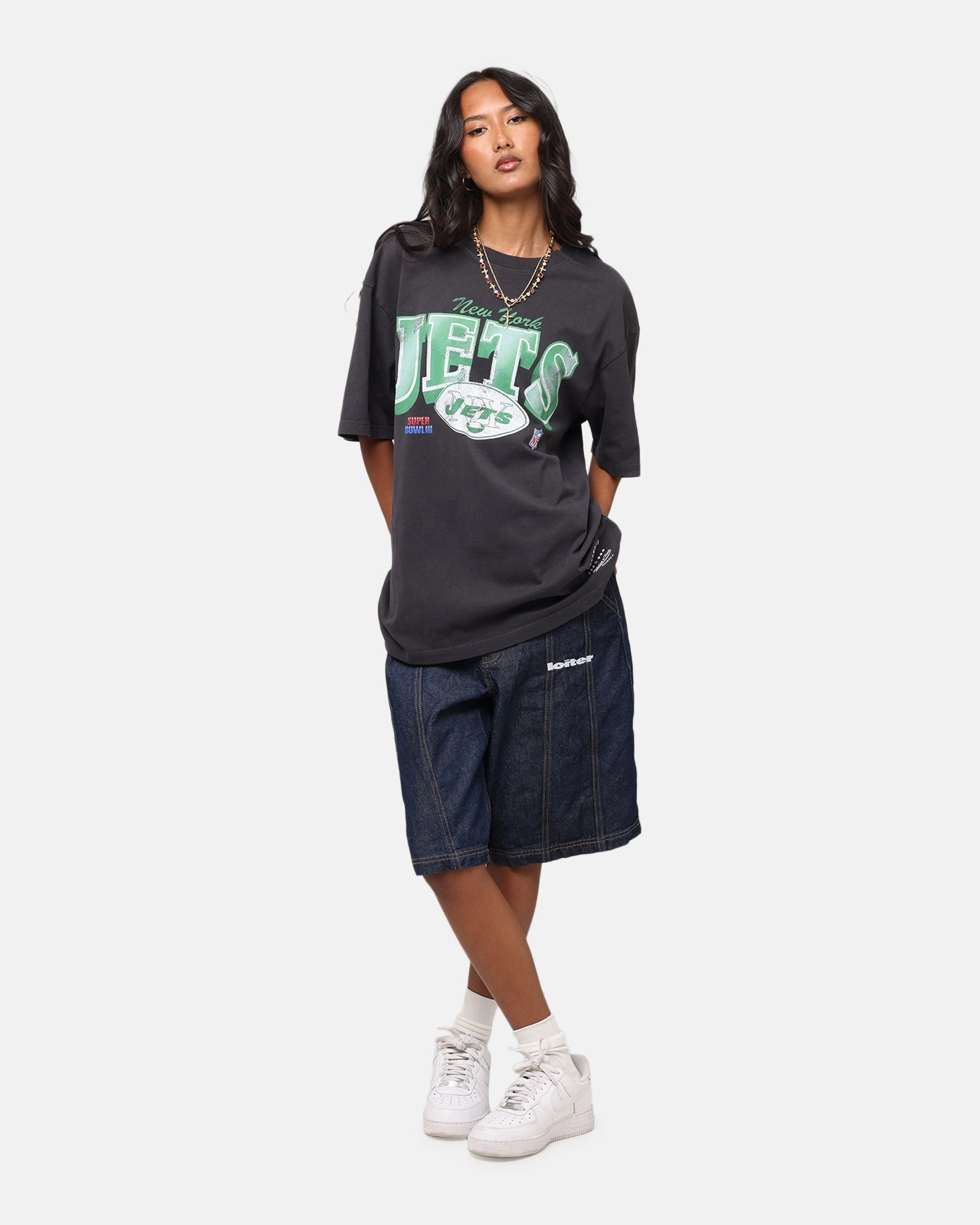 Mitchell & Ness New York Jets Arch T-Shirt Faded Black Lightweight Layering Option