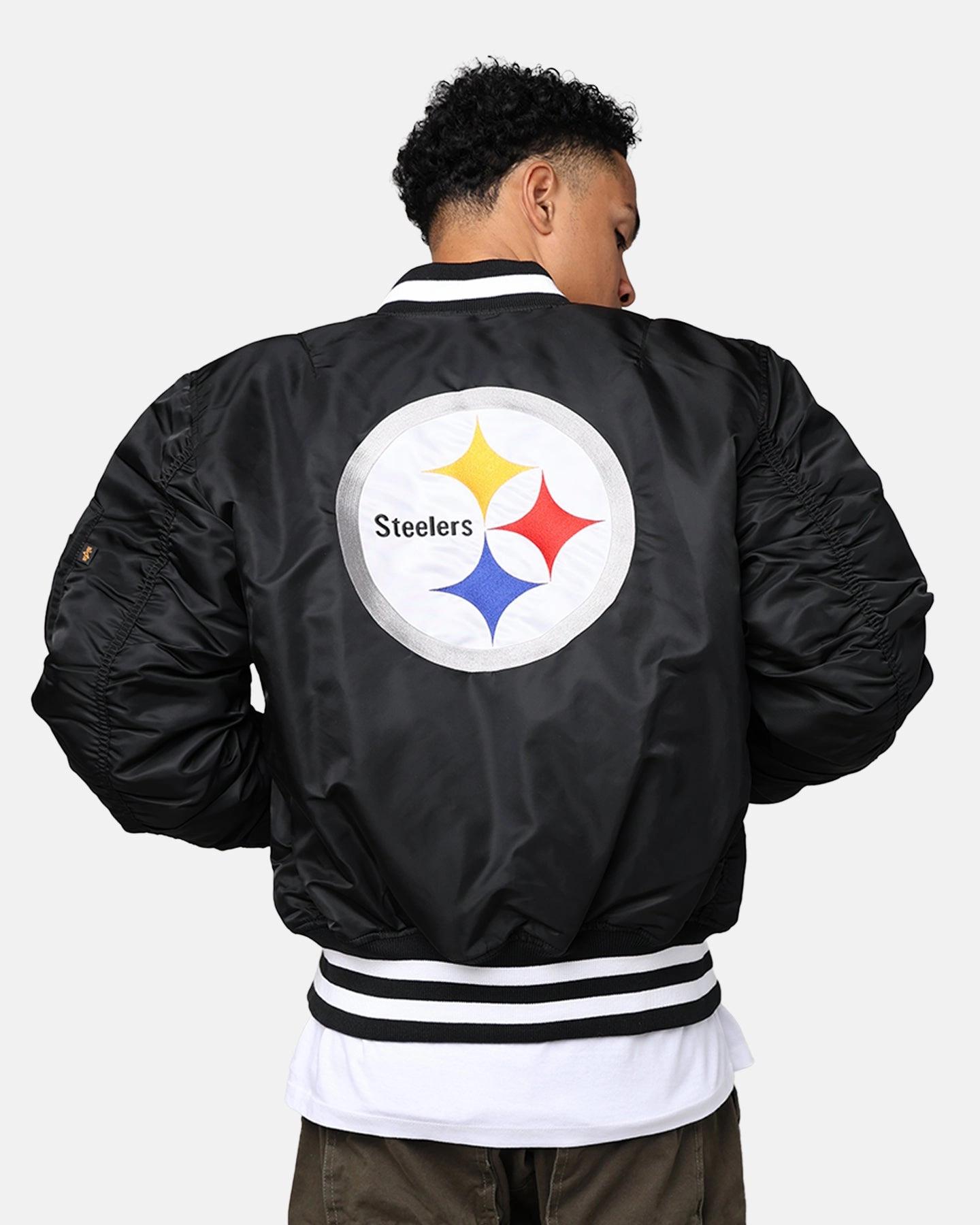 New Era X Alpha Series X NFL Pittsburgh Steelers MA-1 Bomber Jacket Black Packable Construction