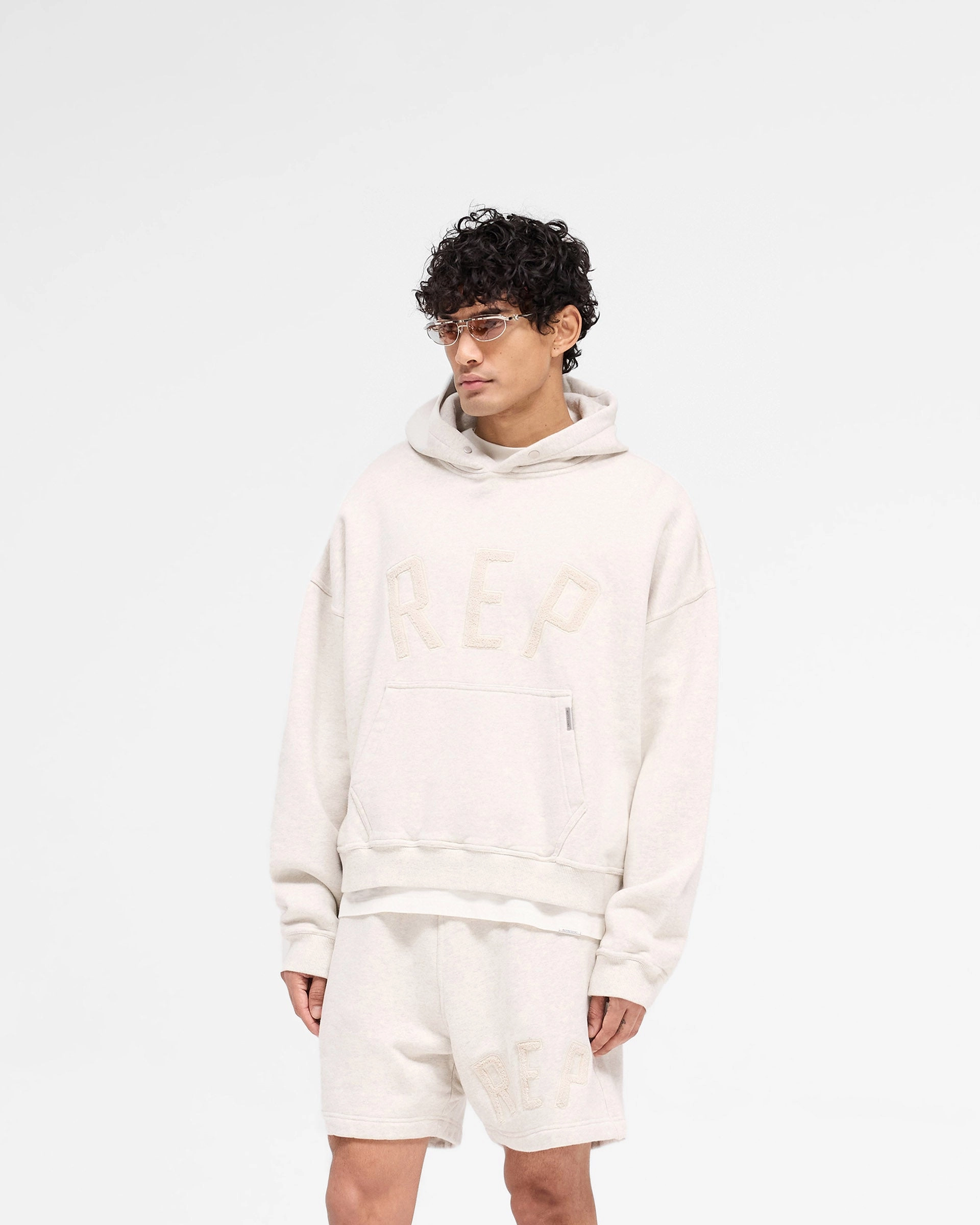 Rep Applique Hoodie - Cream Marl Night Out Look Masculine style