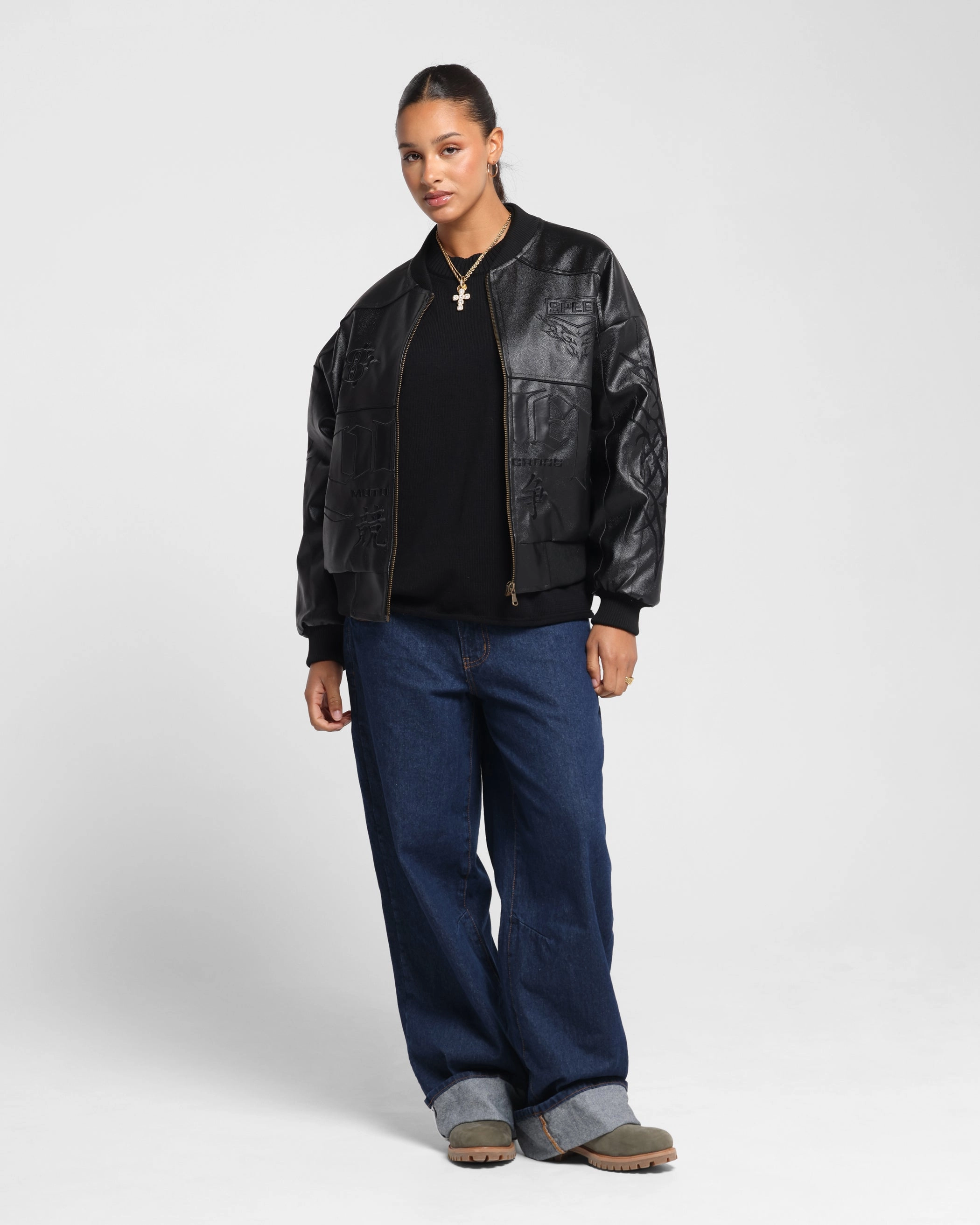 Loiter Tokyo Drift Vegan Leather Jacket Black Microfiber Blended Fabric