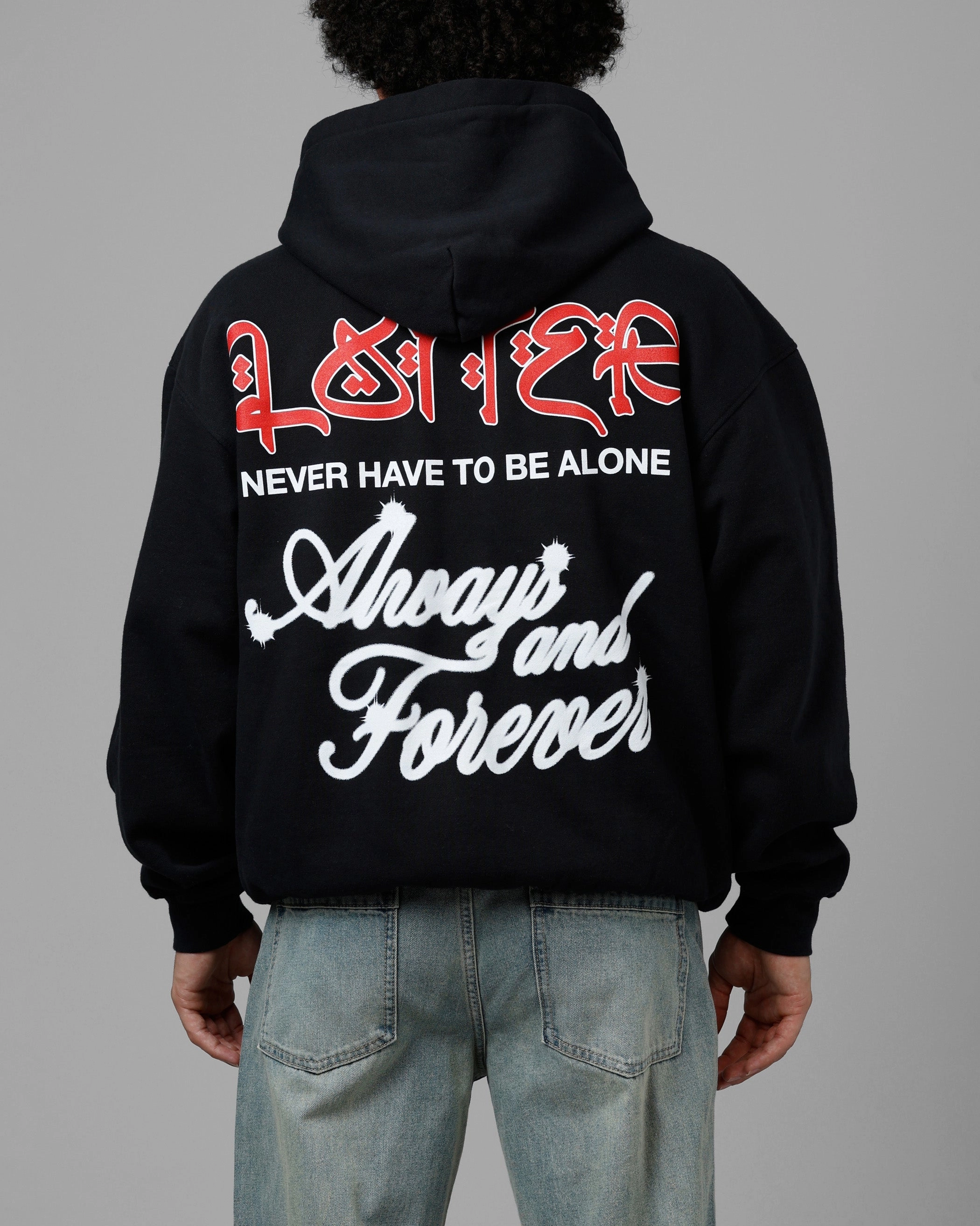 Comfortable Layer Interlock Stitching Loiter Always And Forever Zip Hoodie Black