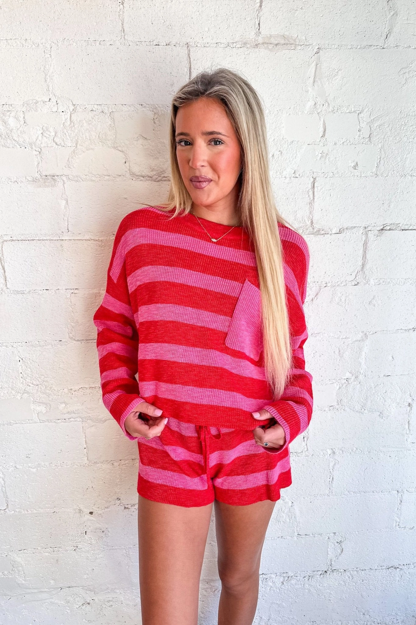 Red and Hot Pink Stripe Shorts Move Free