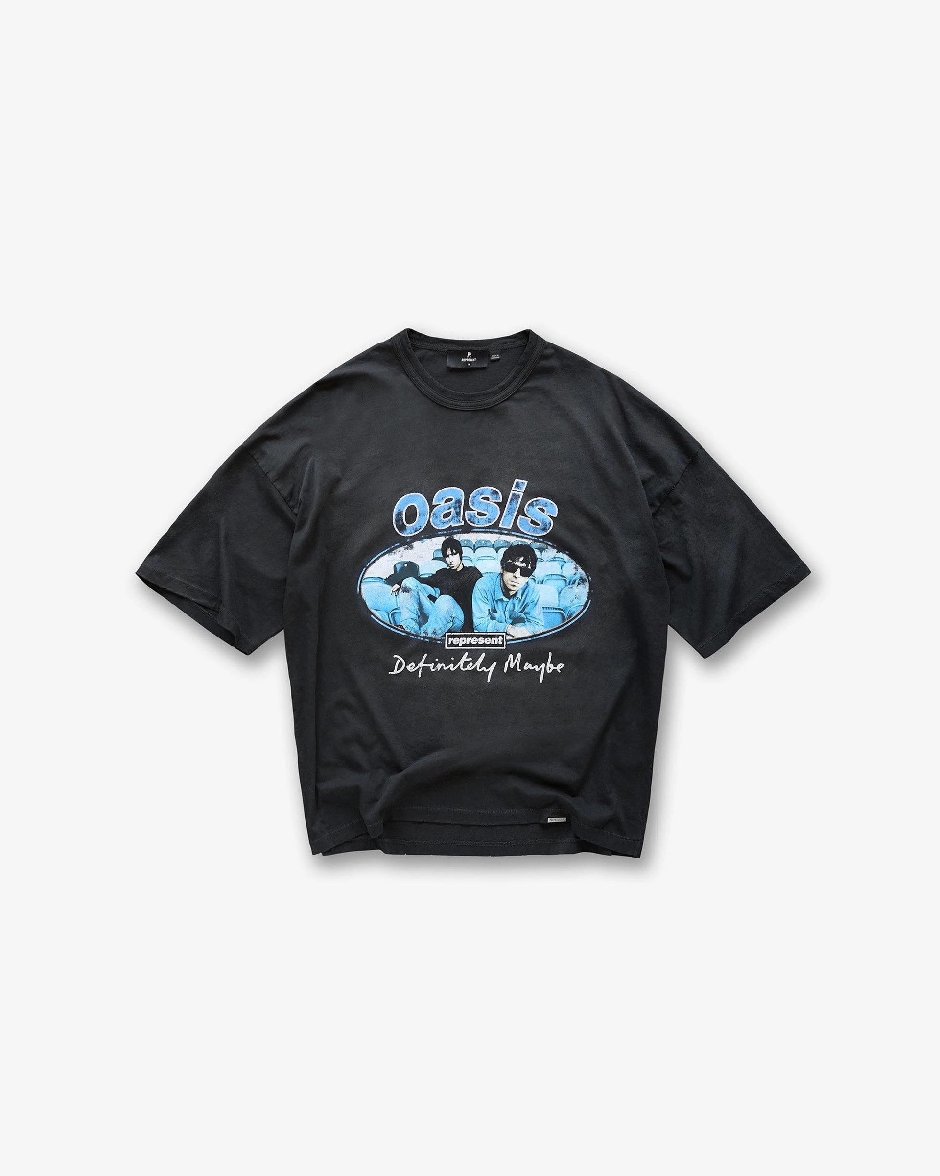 Represent X Oasis Maine Road T-Shirt - Washed Black Cozy Stretch Fit Cross Grain Knit