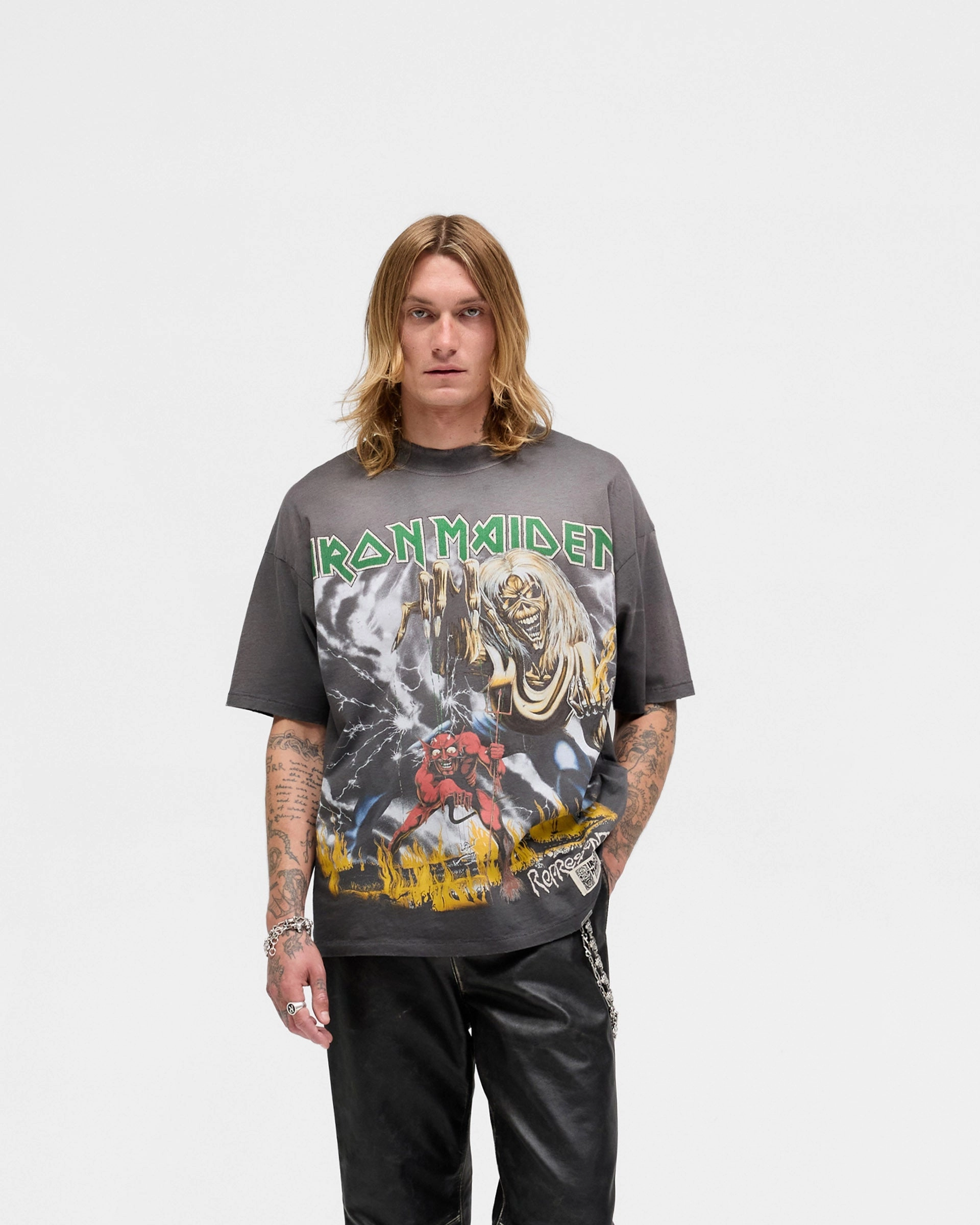 Represent X Iron Maiden Number Of Beast T-Shirt - Sunfade Grey Ethically Sourced Material Summer Casual