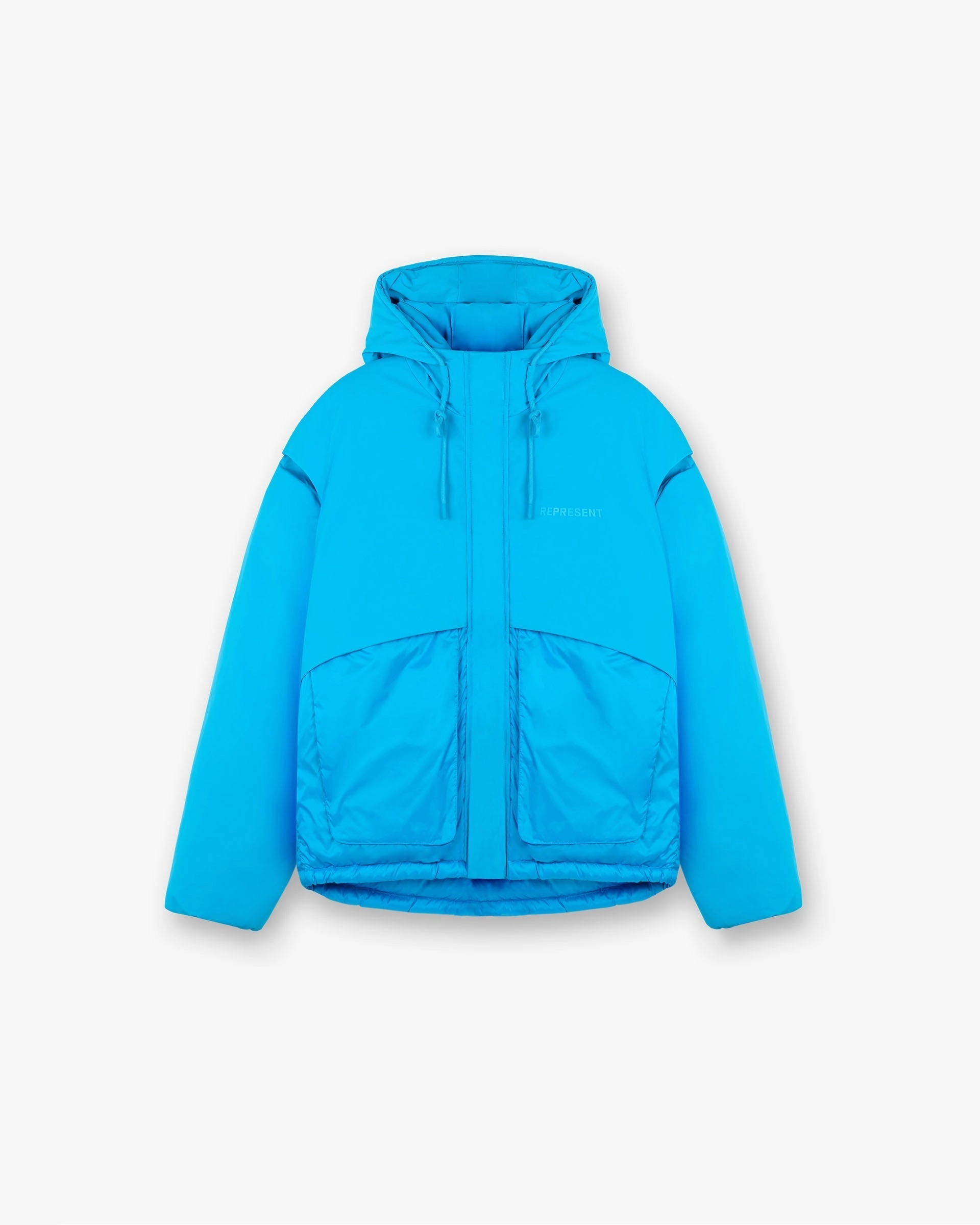 Stretchable Material Layered Hooded Puffer - Electric Blue
