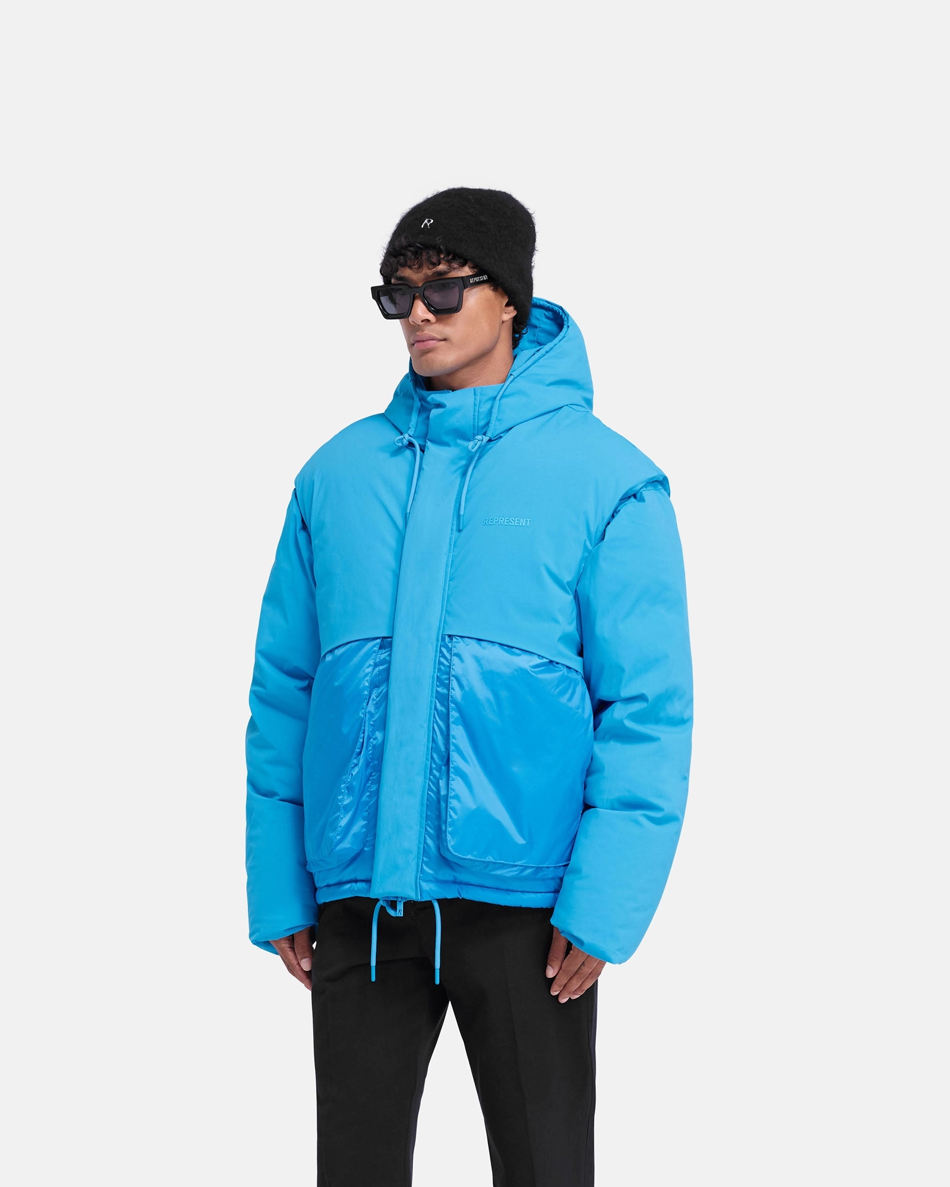 Layered Hooded Puffer - Electric Blue Mid Length