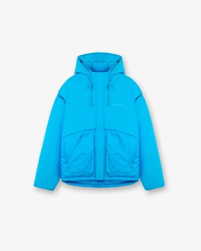 Stretchable Material Layered Hooded Puffer - Electric Blue