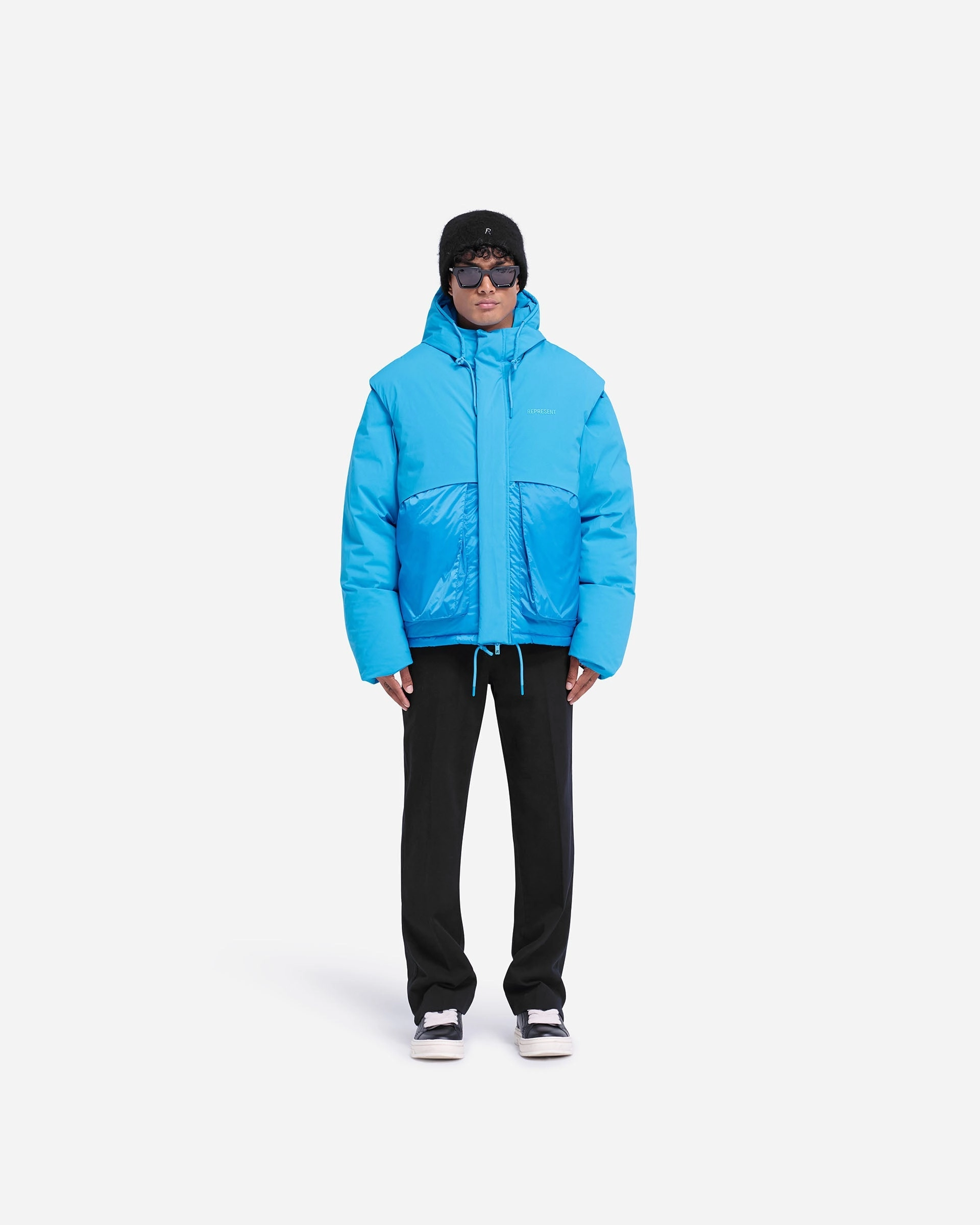 Layered Hooded Puffer - Electric Blue Comfort Flex Fit Embellished Trim