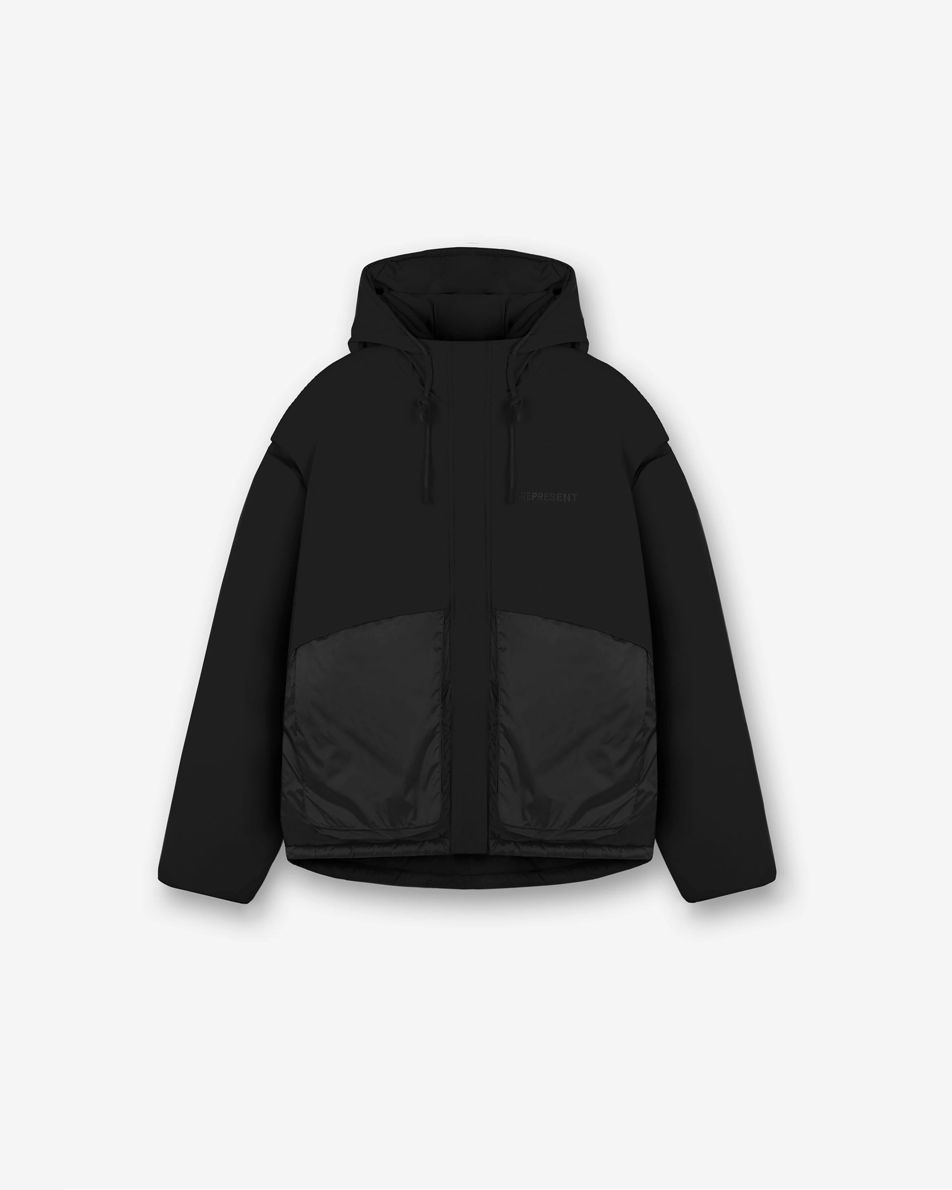Layered Hooded Puffer - Jet Black Secure Internal Pockets