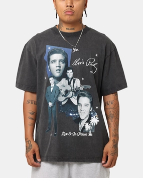 ID Supply Elvis Presley Live In LA T-Shirt Washed Black Drop Shoulder Silhouette
