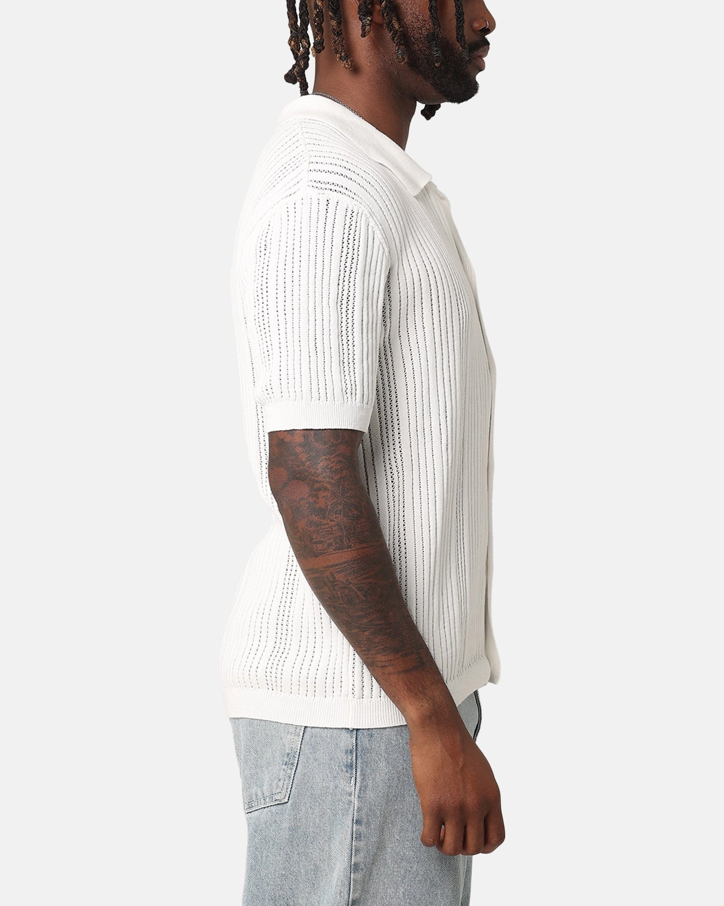 Elegant Cut XXIII Elliot Knit Button Up Shirt White