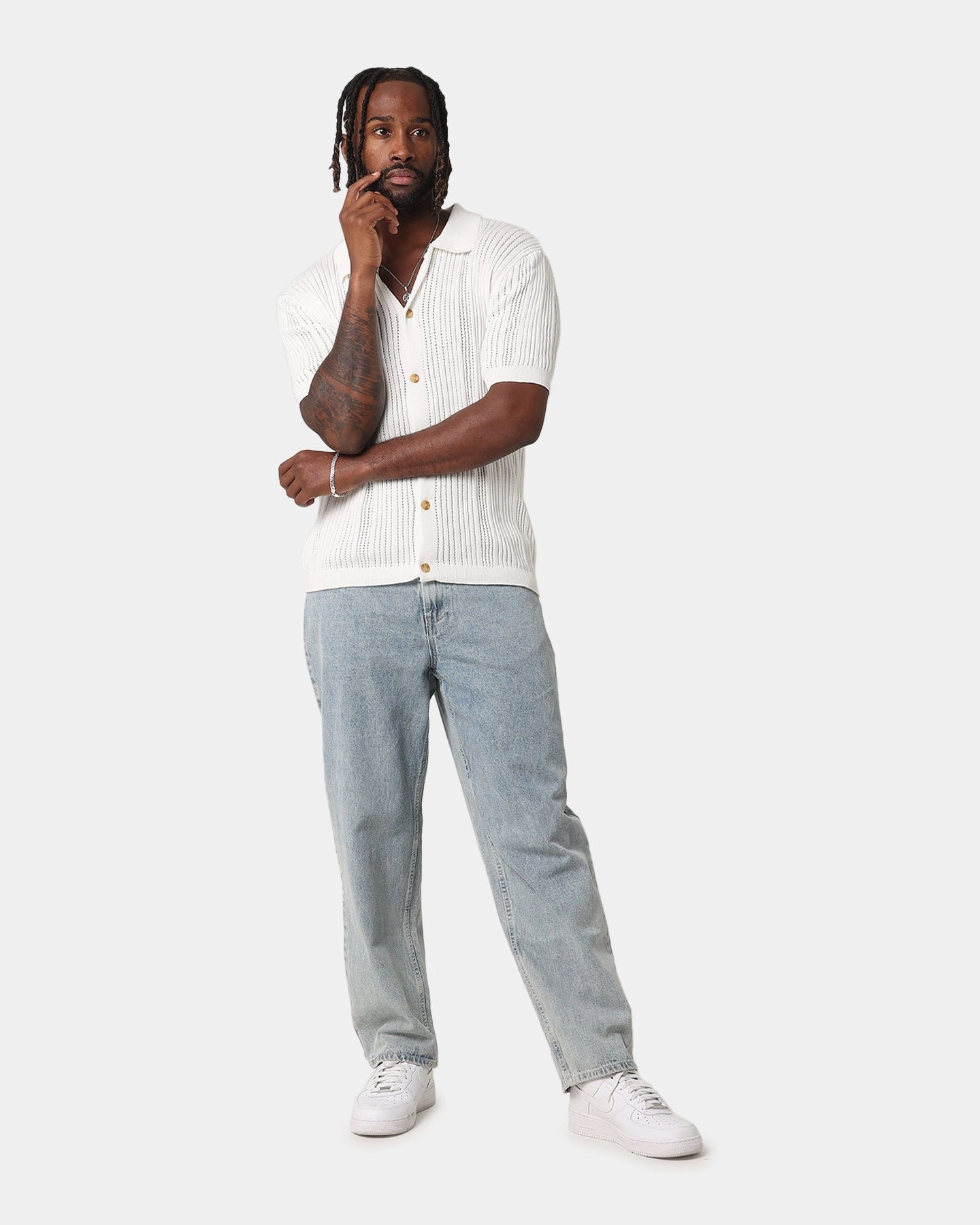 XXIII Elliot Knit Button Up Shirt White HeatRegulating