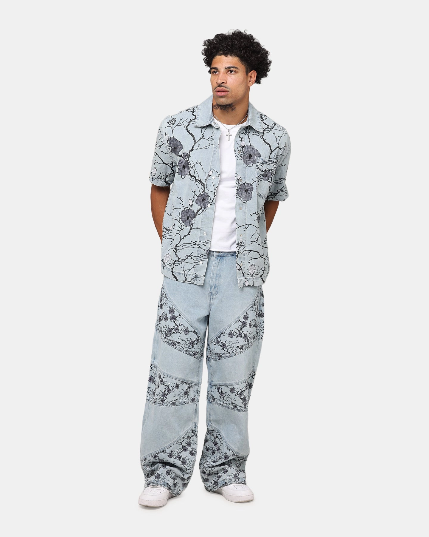 Ribbed Knit Fabric UV protection layer Saint Morta Poison Ivy Boxy Denim Shirt Mid Blue