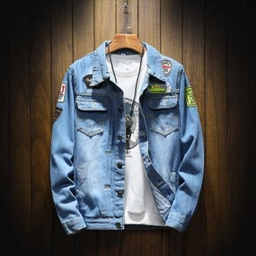 West Louis? Spring Autumn Denim Jacket Anti Slip Shoulder Pads Double Layered Collar