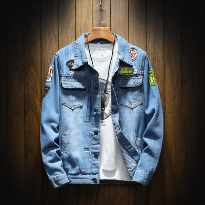 West Louis? Spring Autumn Denim Jacket Anti Slip Shoulder Pads Double Layered Collar