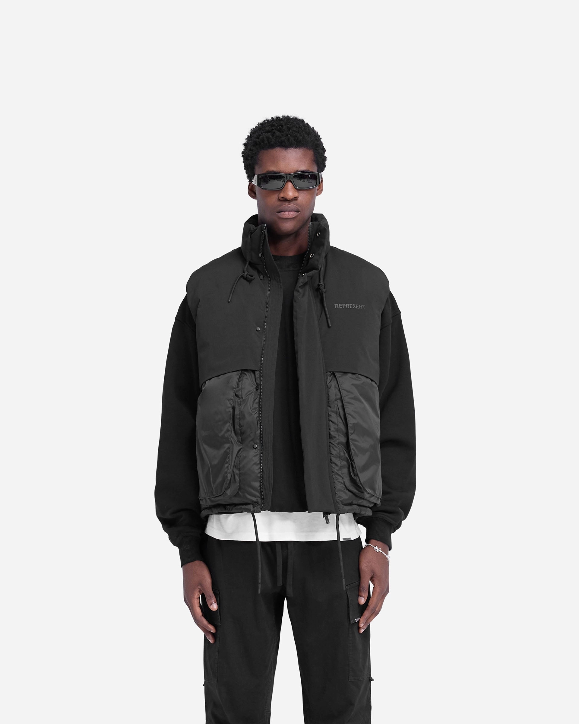 Fleece Lined Interior Layered Puffer Gilet - Jet Black