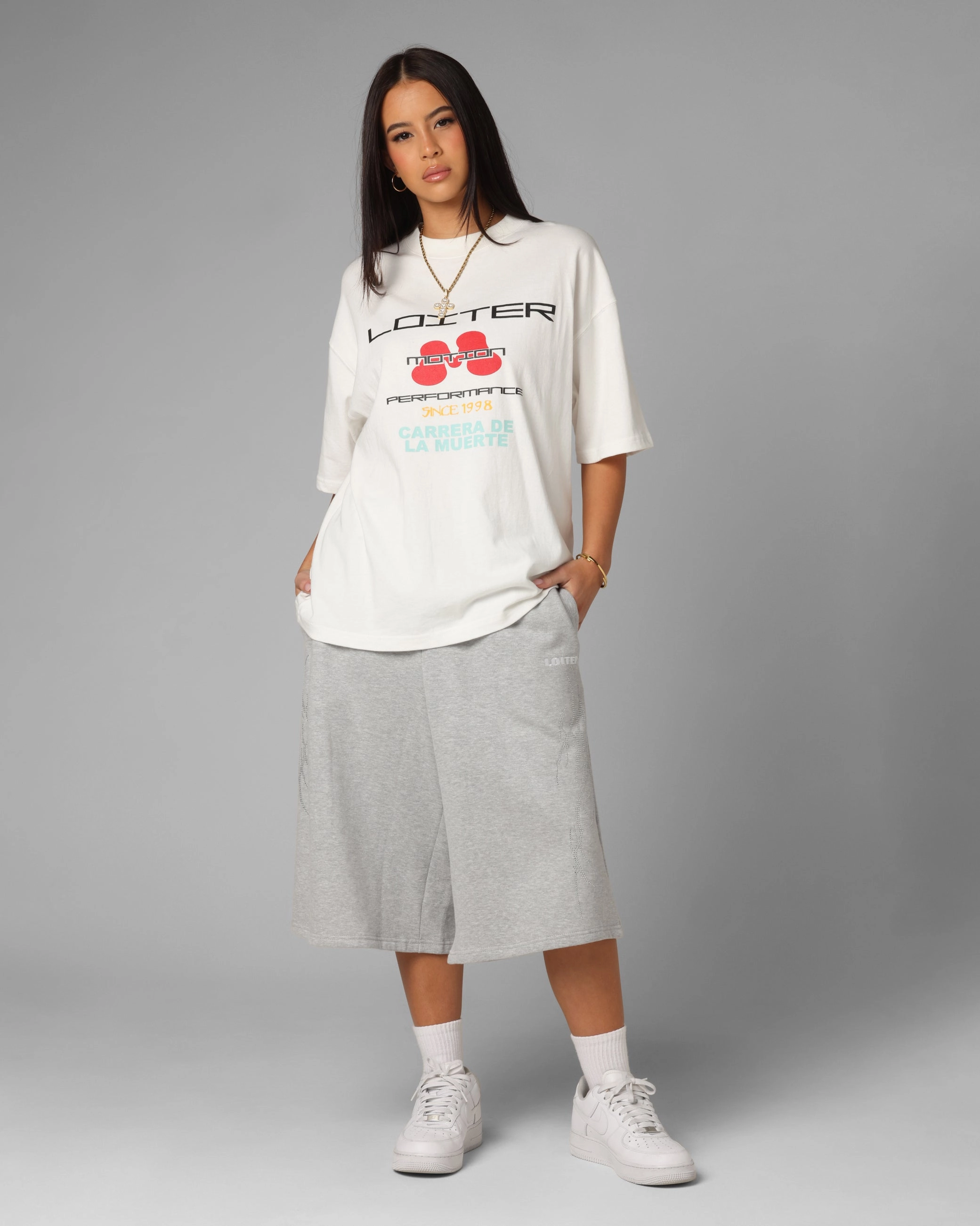 Loiter Performance Premium T-Shirt Off White Minimalist Cuff Raw Edge Detail