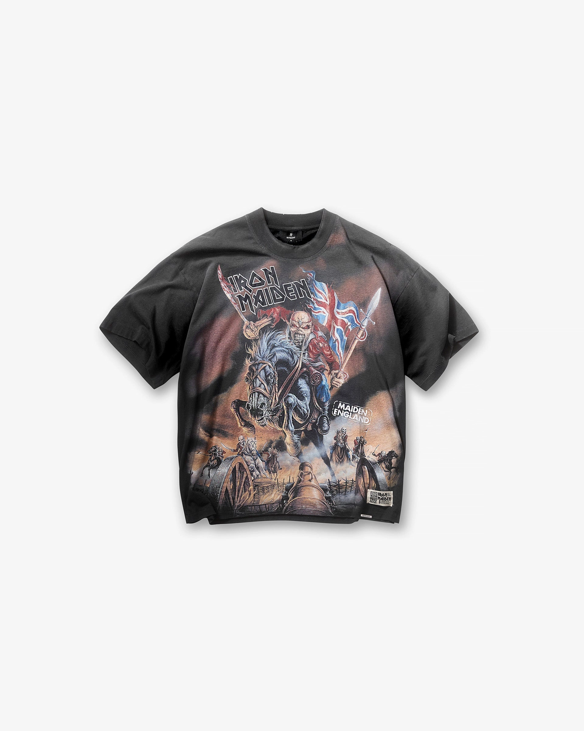 Comfy Touch Lightweight Fashion Represent X Iron Maiden Steed T-Shirt - Stained Black