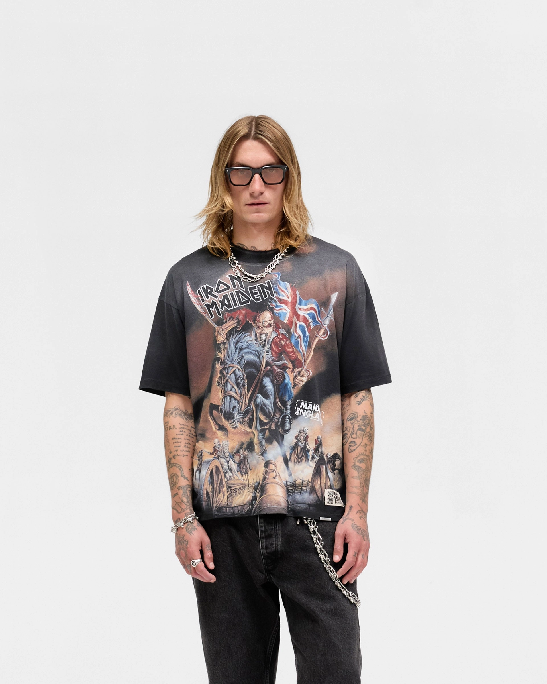 Represent X Iron Maiden Steed T-Shirt - Stained Black Functional Fashion