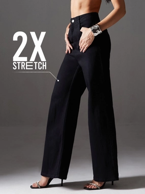 Everyday Neutral Perfect For Daily CHASEstretch? Black Wide-Leg High-Rise Denim Jeans