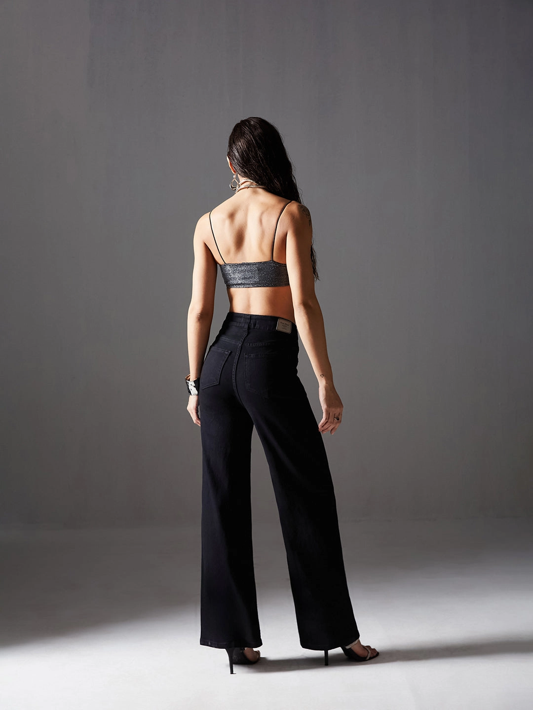 Neutral Style Bold Look Professional Wear CHASEstretch? Black Wide-Leg High-Rise Denim Jeans