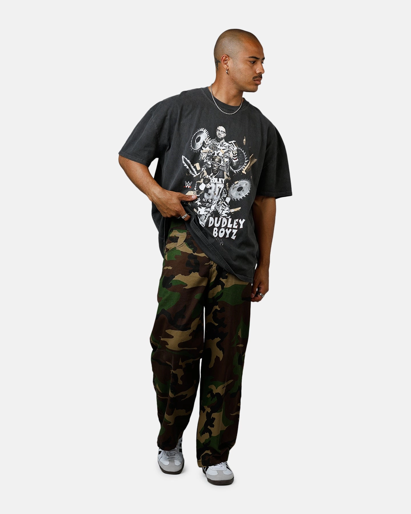 Metallic Fiber Blend Moisture Wicking Technology Culture Kings X WWE Dudley Boyz Ruthless Aggression Vintage T-Shirt Washed Charcoal