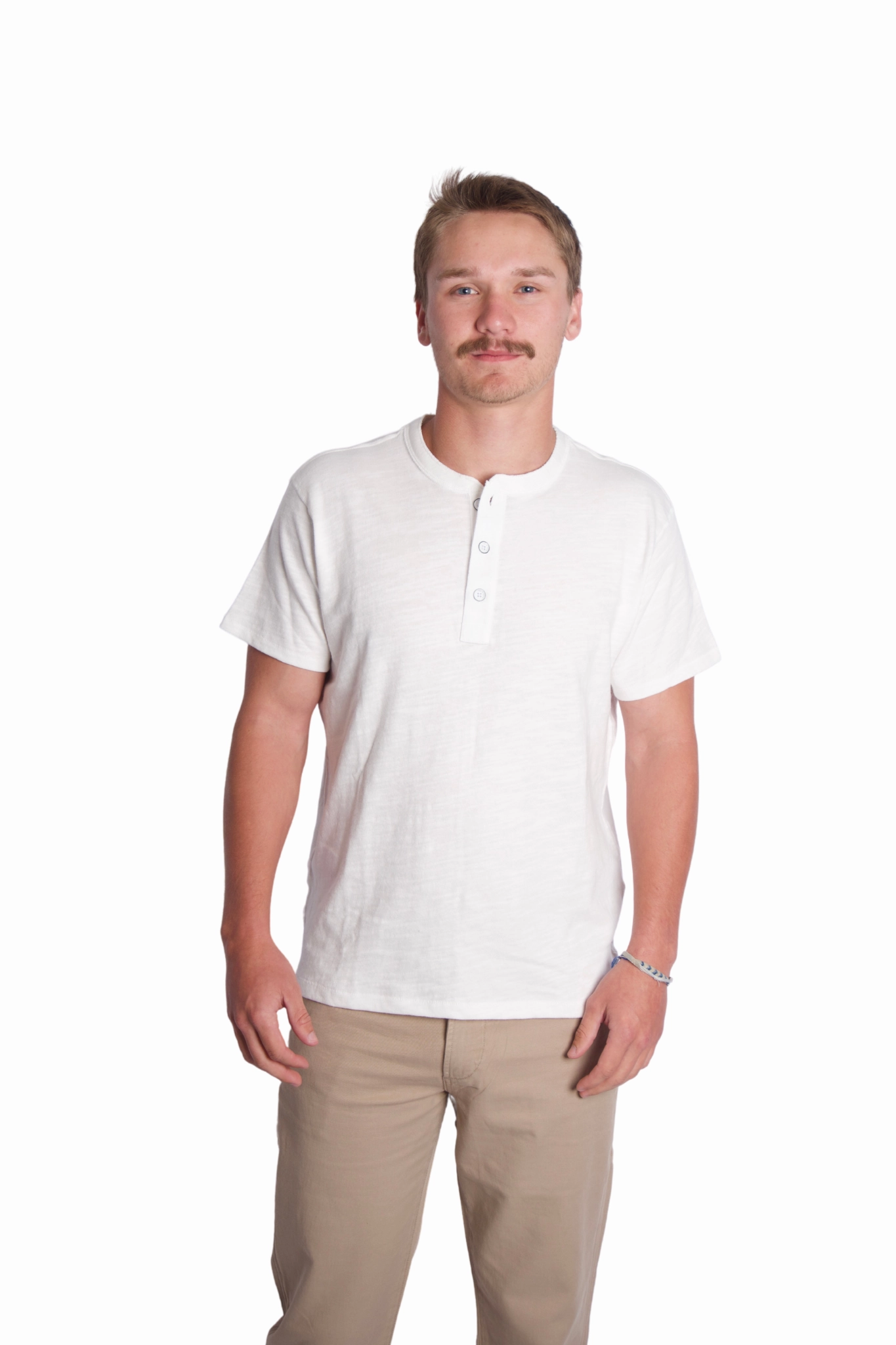 Unisex Design Classic Flame Henley Short Sleeve in White